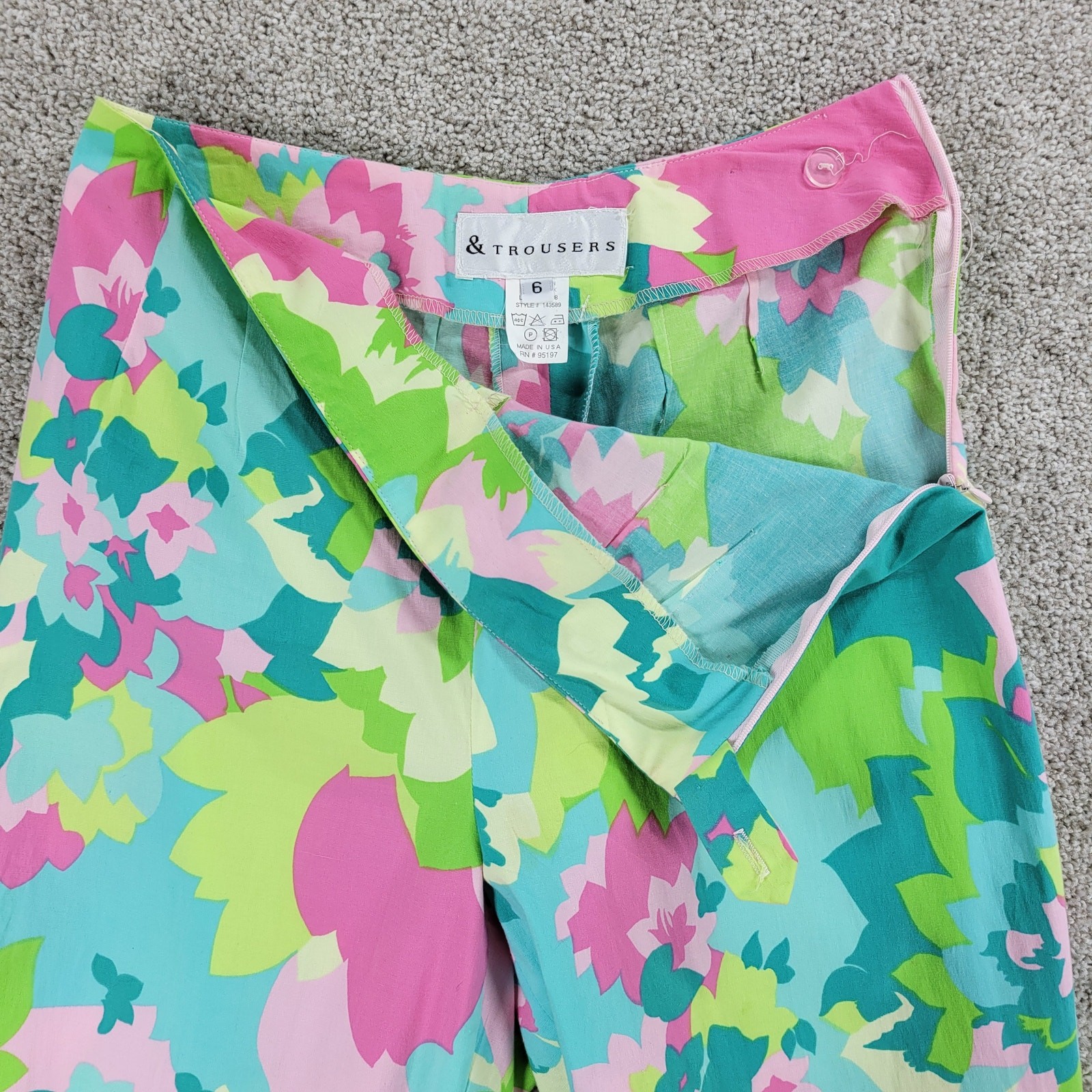VTG &Trousers Capri Womens 6 Pink Green Floral Preppy Coastal Resort Wear