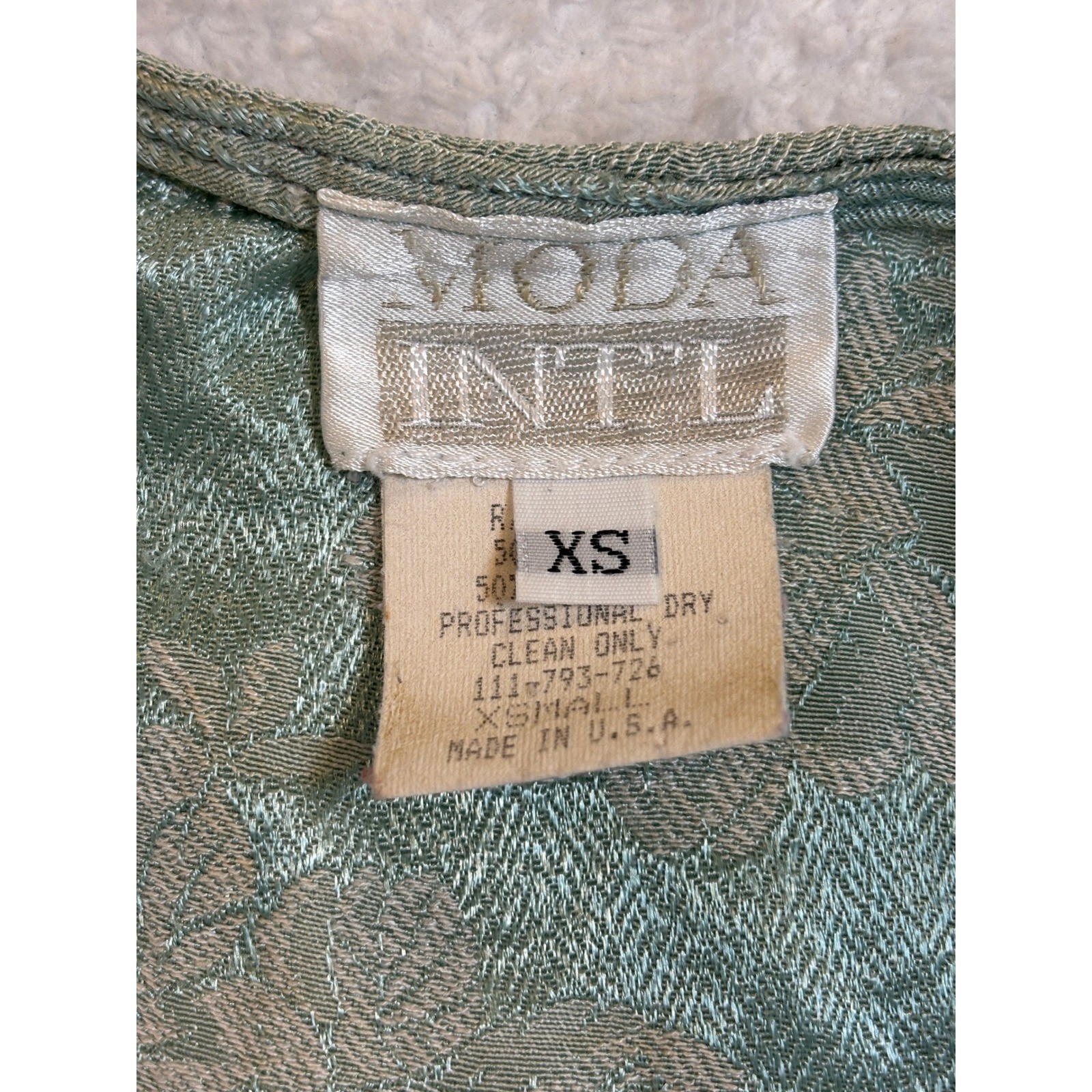 Moda International Vintage Sage Green Floral Jacquard Button Front Maxi Dress XS