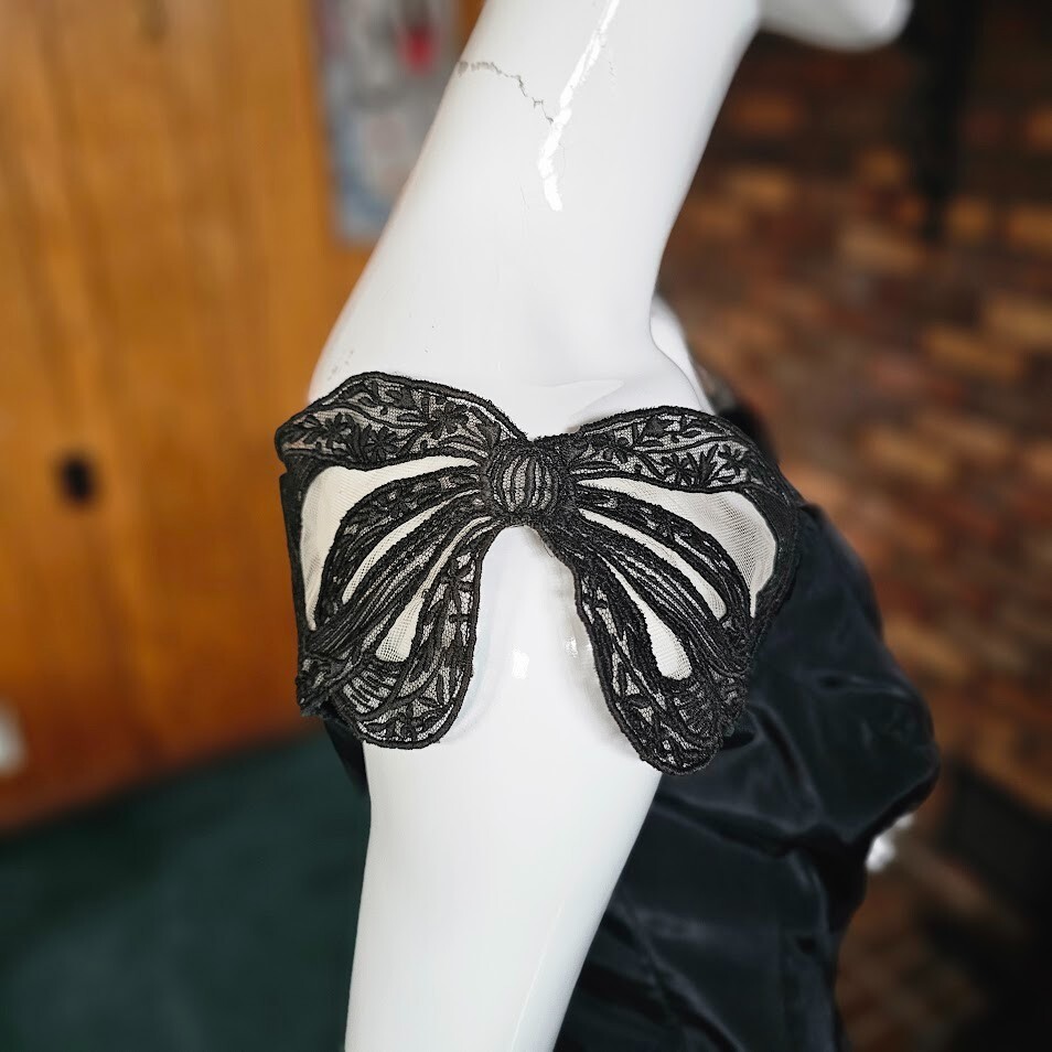 Vtg 40s New Look Novelty Bow Straps Drop Waist Evening Formal Cocktail Dress S