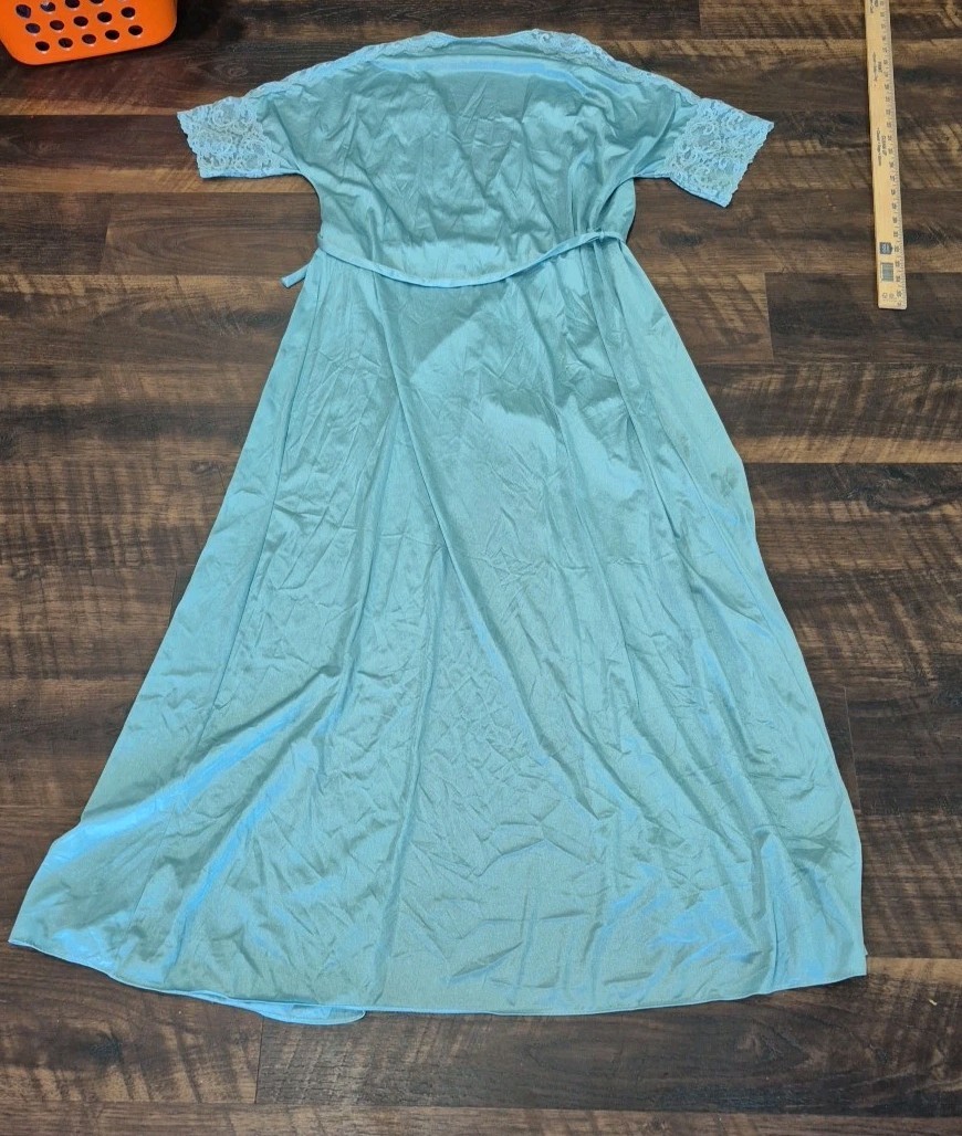 Vintage 1970s Maidenform Dreamwear Maxi Nylon Robe Dusty Blue Large USA Made