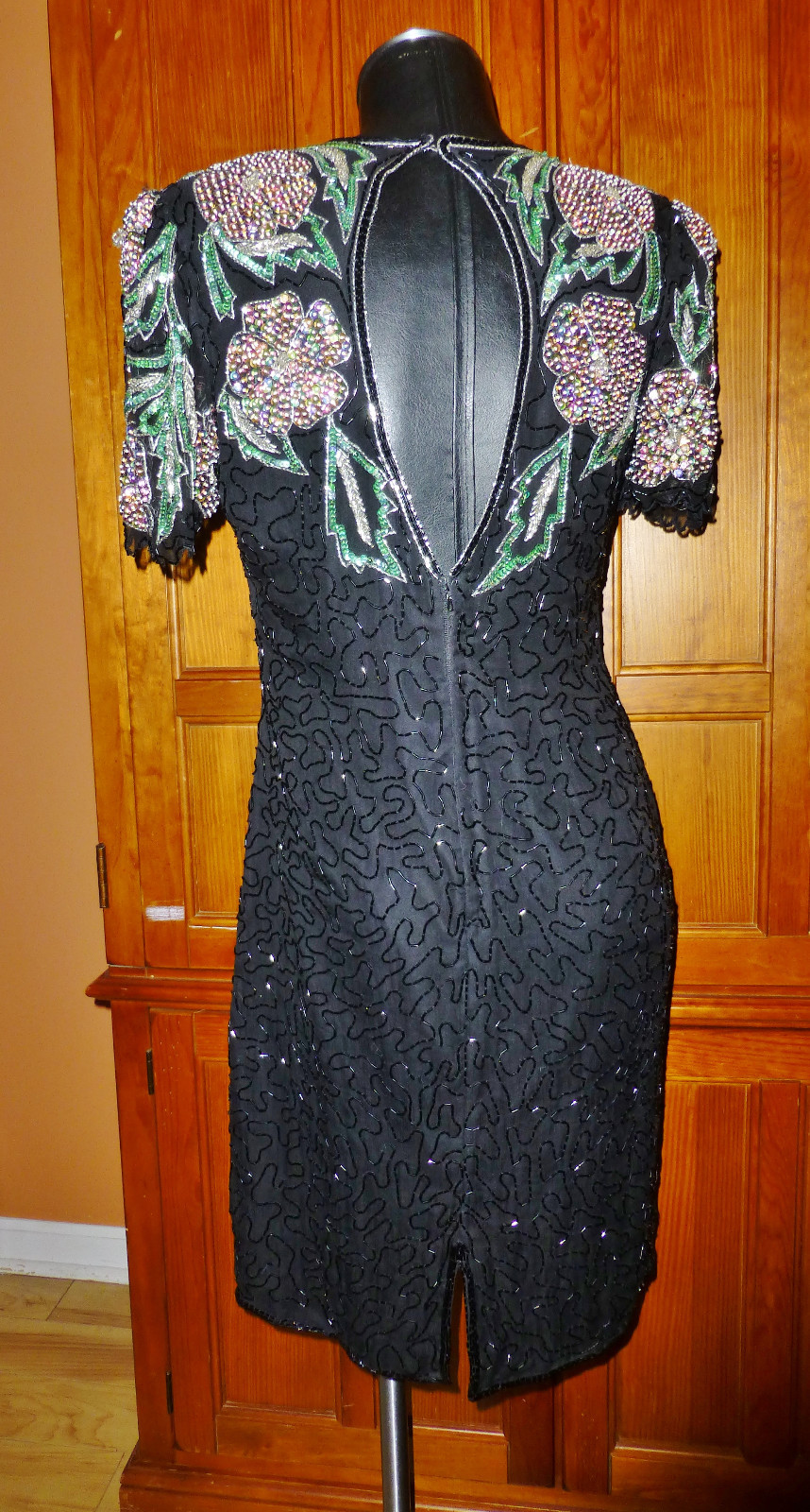 Vtg 80s SCALA Sequin Beads SILK Embroidery GLAM Cocktail Evening Party DRESS PL