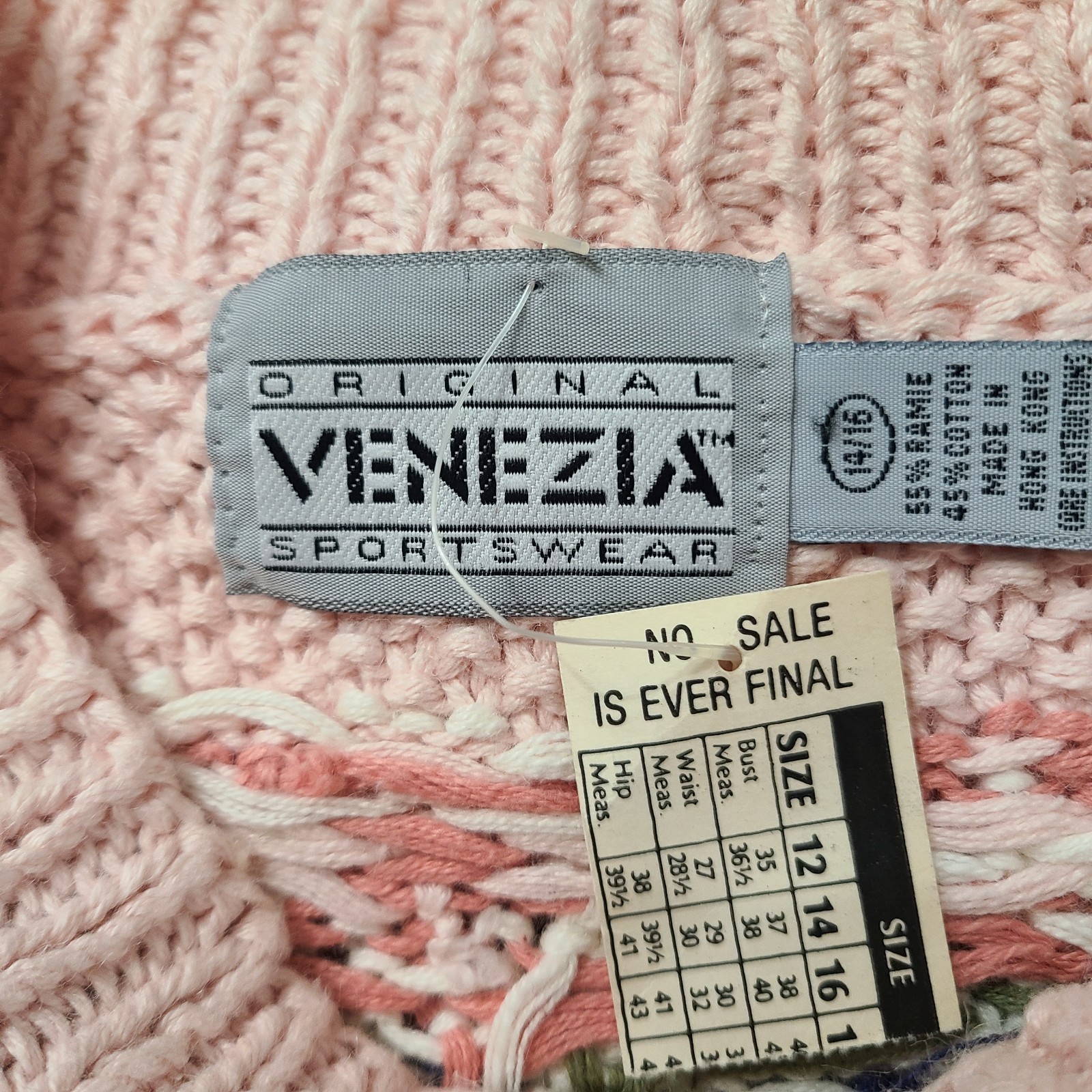 Vtg Venezia Sportswear Sz 14/16 Pink Floral Cottagecore Ramie Blend Knit Sweater
