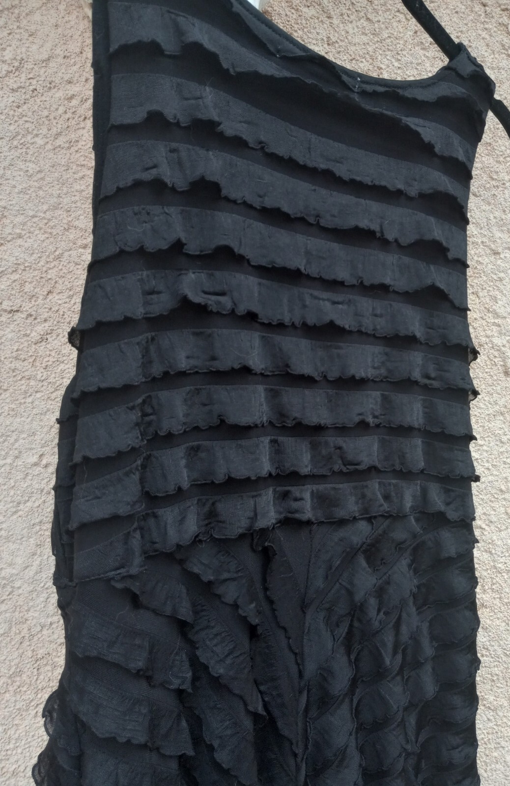 Vintage Santa Fe Designer Bucko Black Silk Ruffle Stretch M Dress