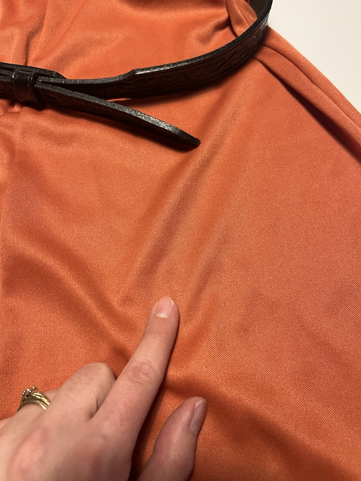 Vintage 60s 70s Size S/M Polyester Orange Dress Leather Belt
