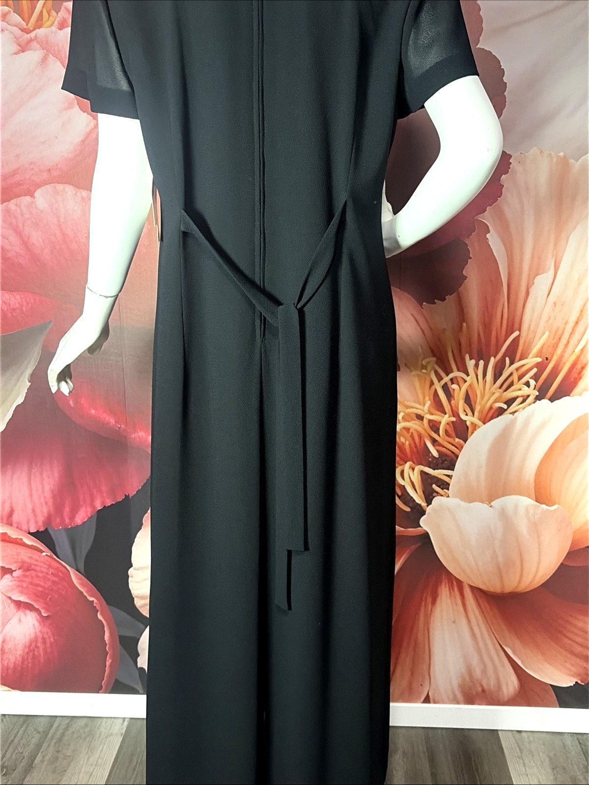 VTG Jessica Howard Black Maxi Dress Sz 14 Beaded Butterfly Pleated NWT