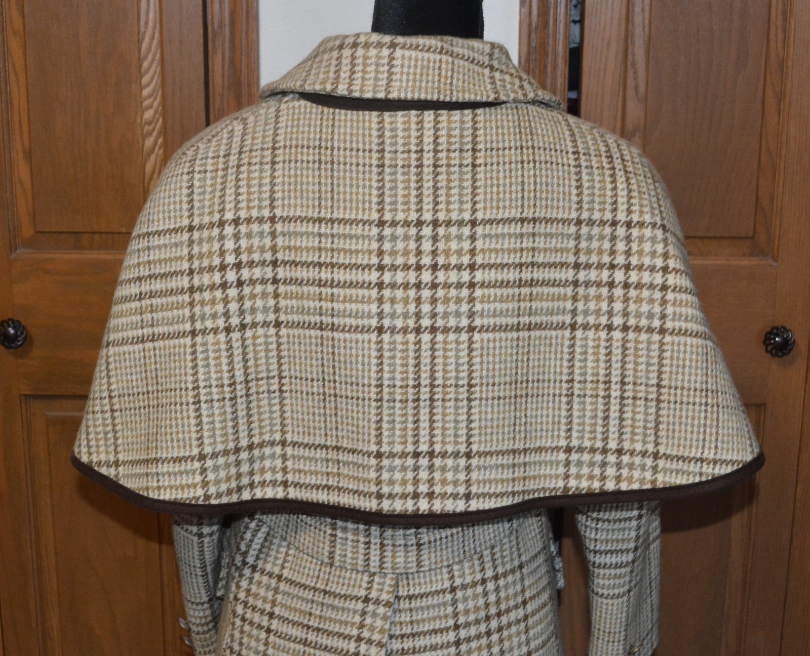 VTG Women’s SHERLOCK HOLMES COAT CAPE S/M (8) Wool Houndstooth