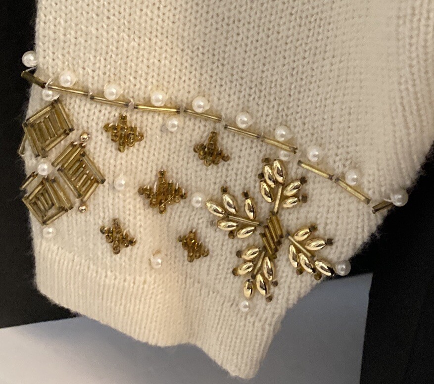 Vintage Robert Scott LTD Acrylic Lambswool Hand Beaded Cardigan Sweater Small