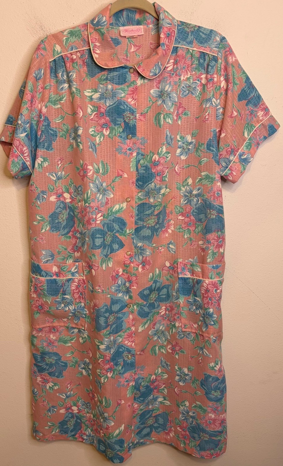 Vintage HEATHER COLLECTION House Dress Mrs Roper Floral Cottagecore Button LARGE