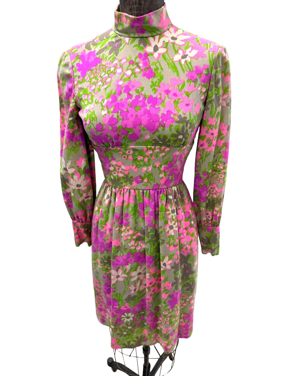 Fantastic Vintage 60s 70s Bright Colorful Floral Dress By Chester Weinberg Small