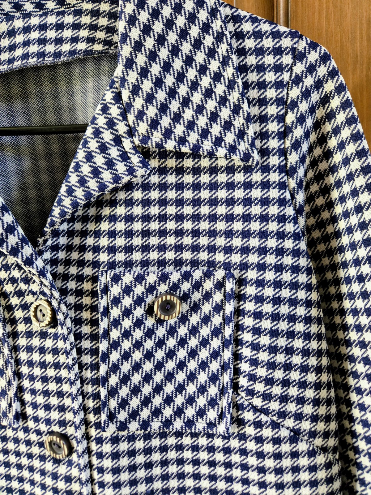 women’s Vintage 70s DUTCHMAID navy HOUNDSTOOTH 4 pocket JACKET blazer, Size 36 L