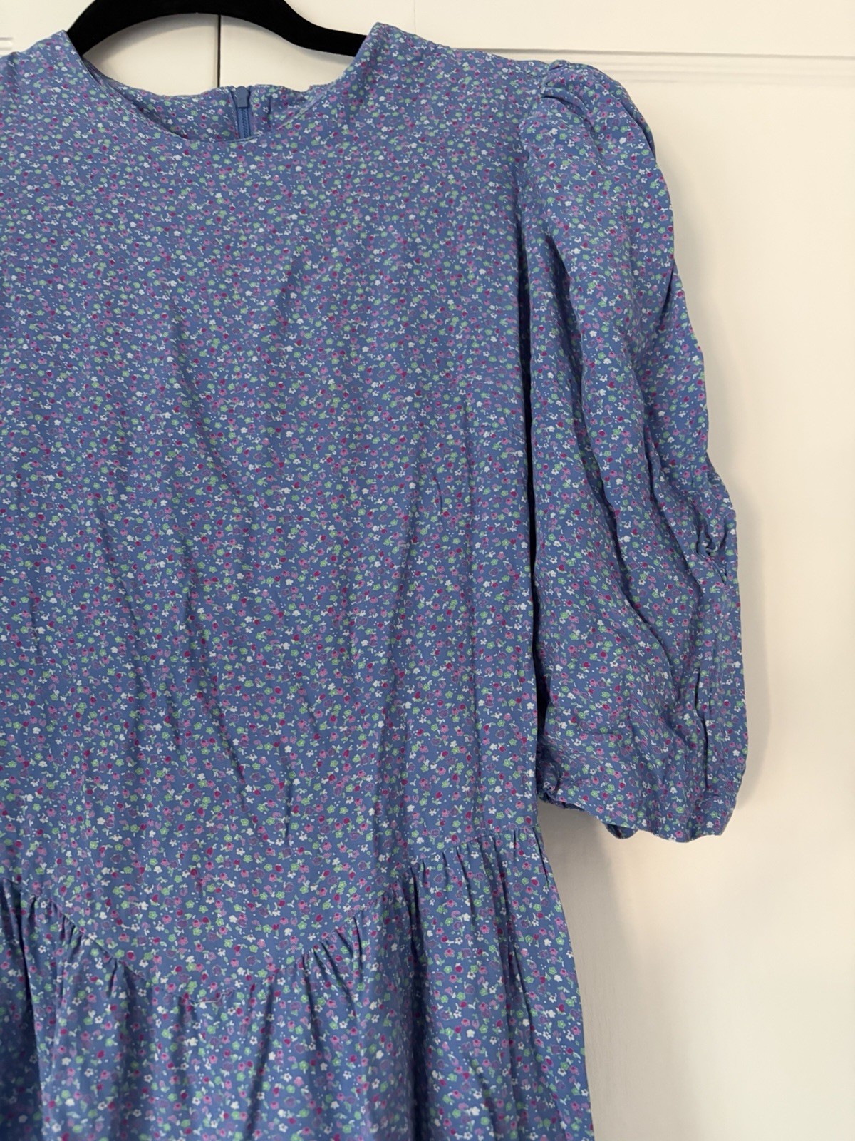 VTG 80s Jane Schaffhausen Belle France Success Floral Puff Sleeve Dress Pockets