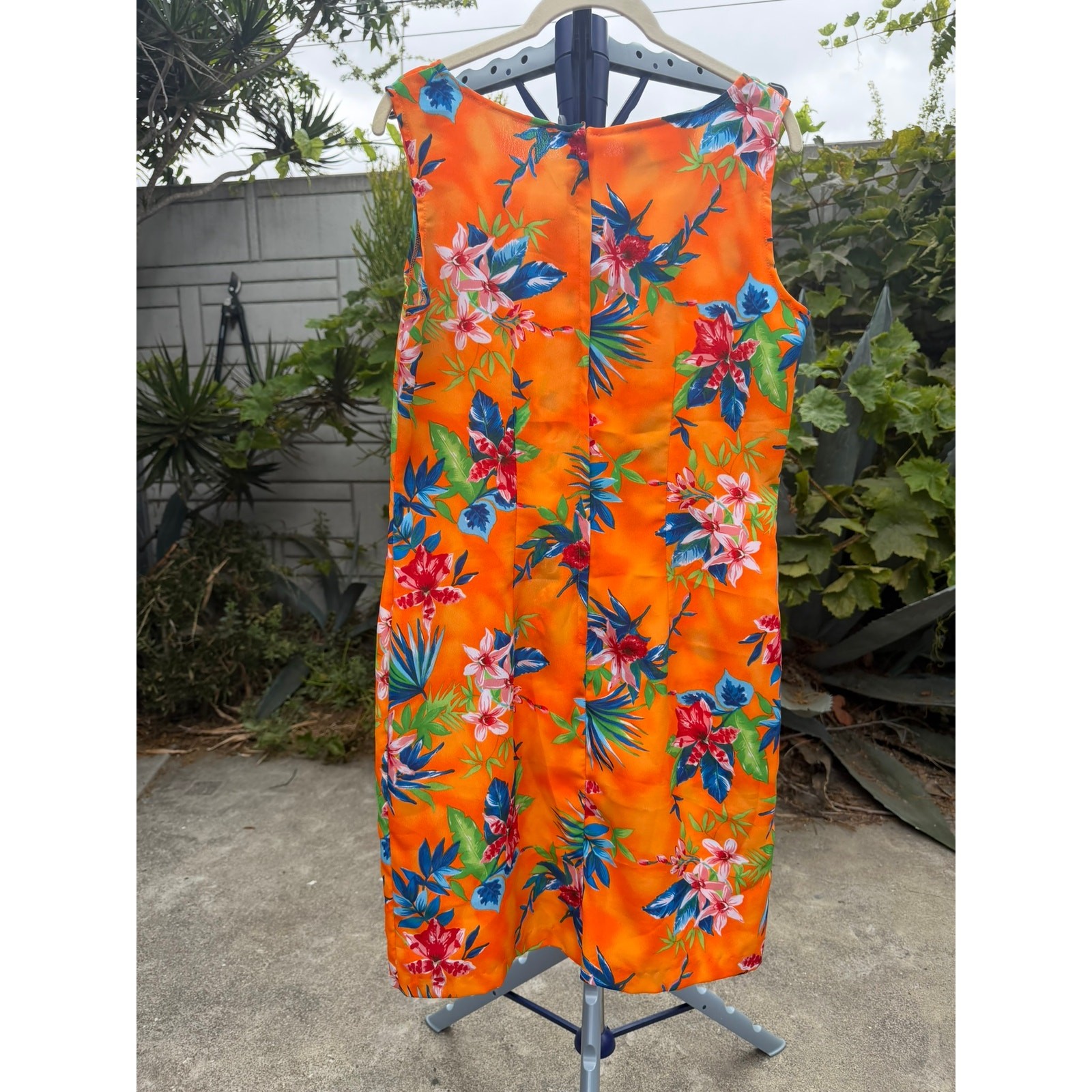 Vintage Y2K Sheath Dress Size 11/12 Orange Tropical Floral Giorgio Fiorlini