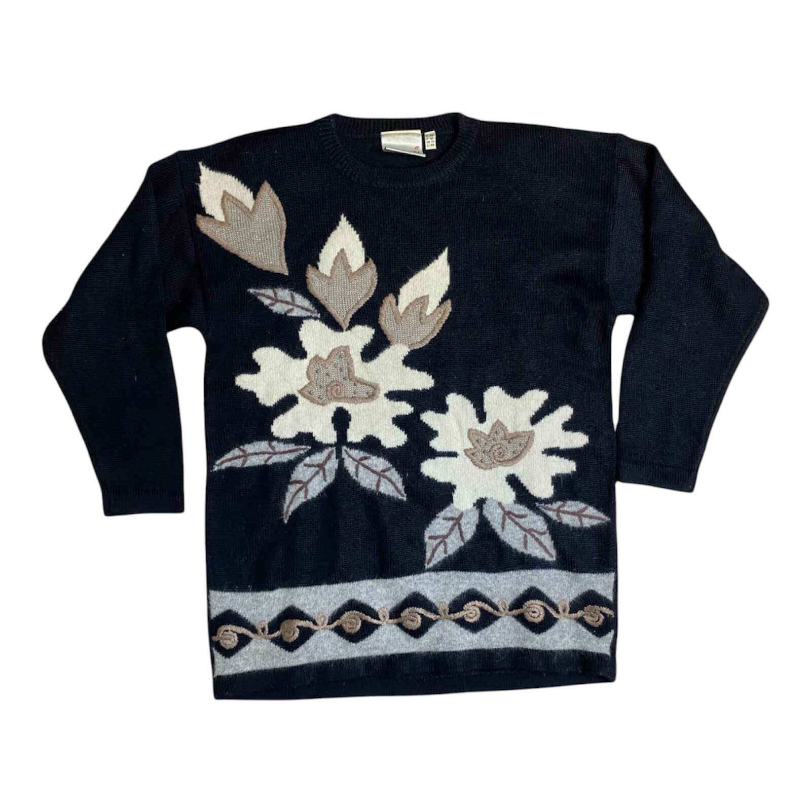 Vintage 80’s Jumper 12-14 M/L Graphic Black Cottagecore Cosy Retro
