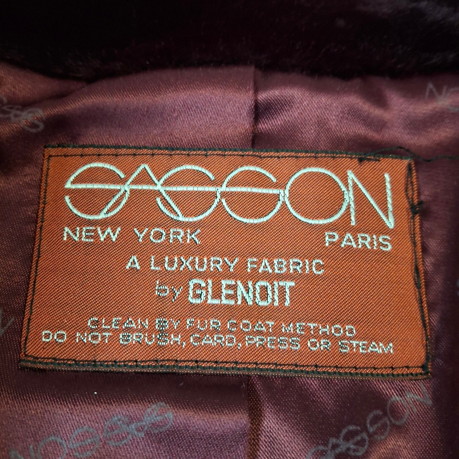 Vintage Sasson Medium Burgundy Faux Fur Coat Glenoit Made in USA Wine Red Glam
