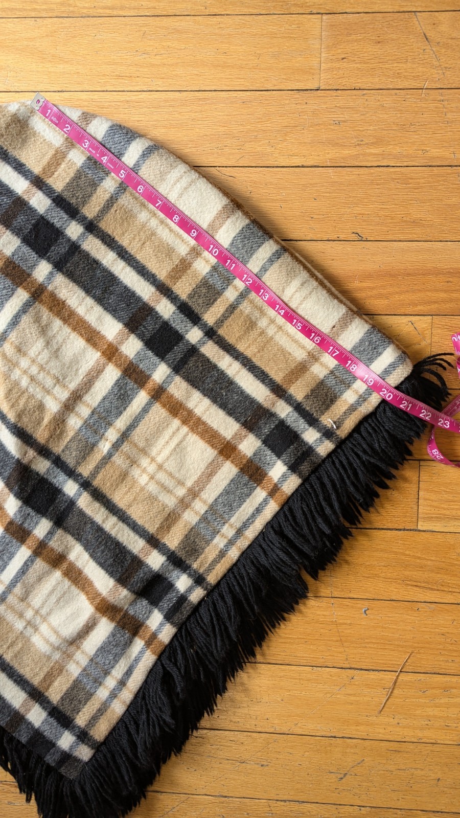 Vintage 60s/70s Mr. Z San Francisco Brown Plaid Wool Fringe Cape Lined Women’s