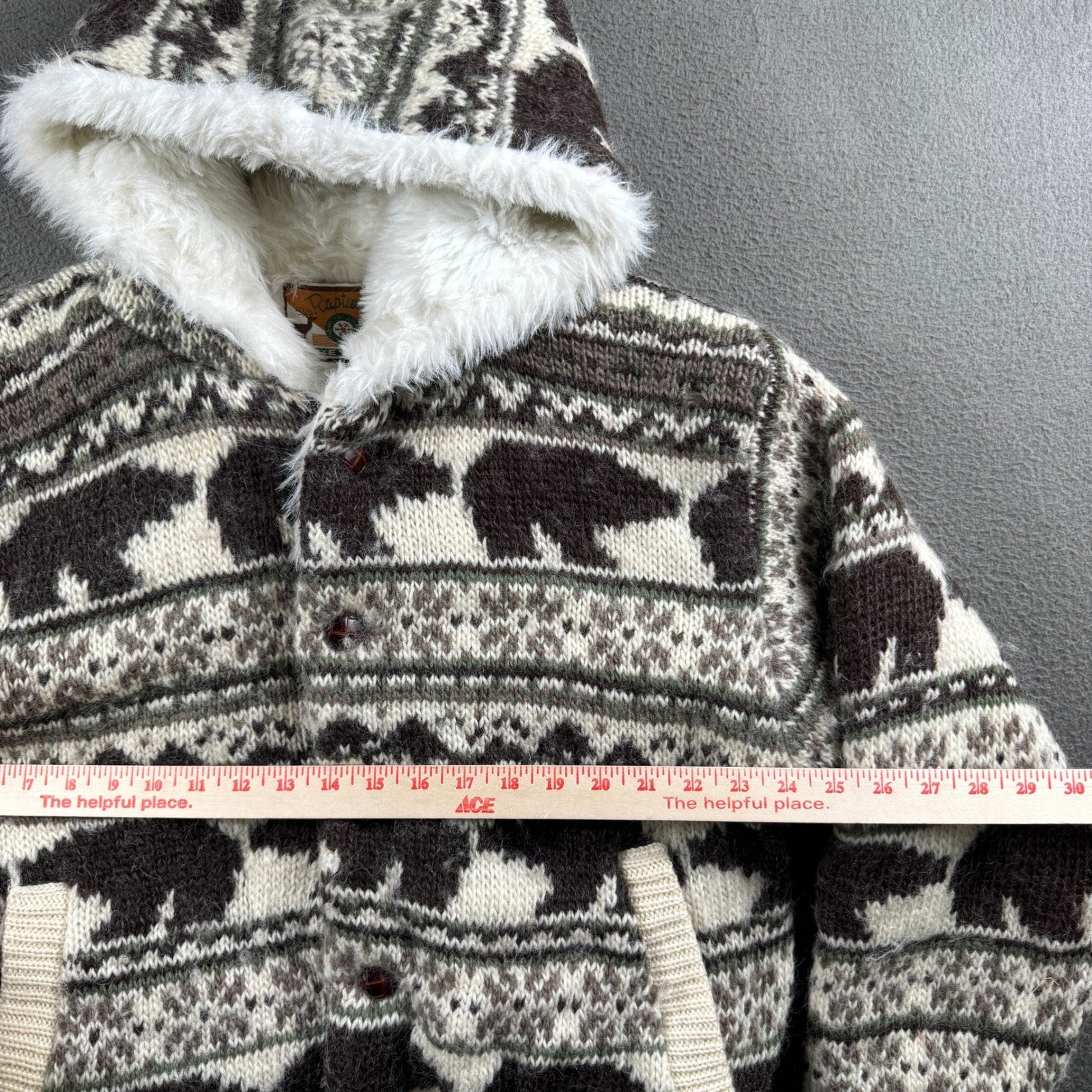 Vintage Raptures Coat Women XL Brown Bear Hooded Sherpa Lined Jacket Thick Boxy