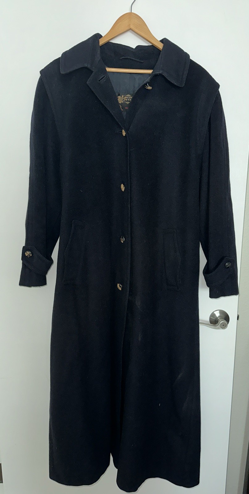 Vintage Loden Frey 1842 Wool Blend Coat West Germany Navy Blue Trenchcoat Large