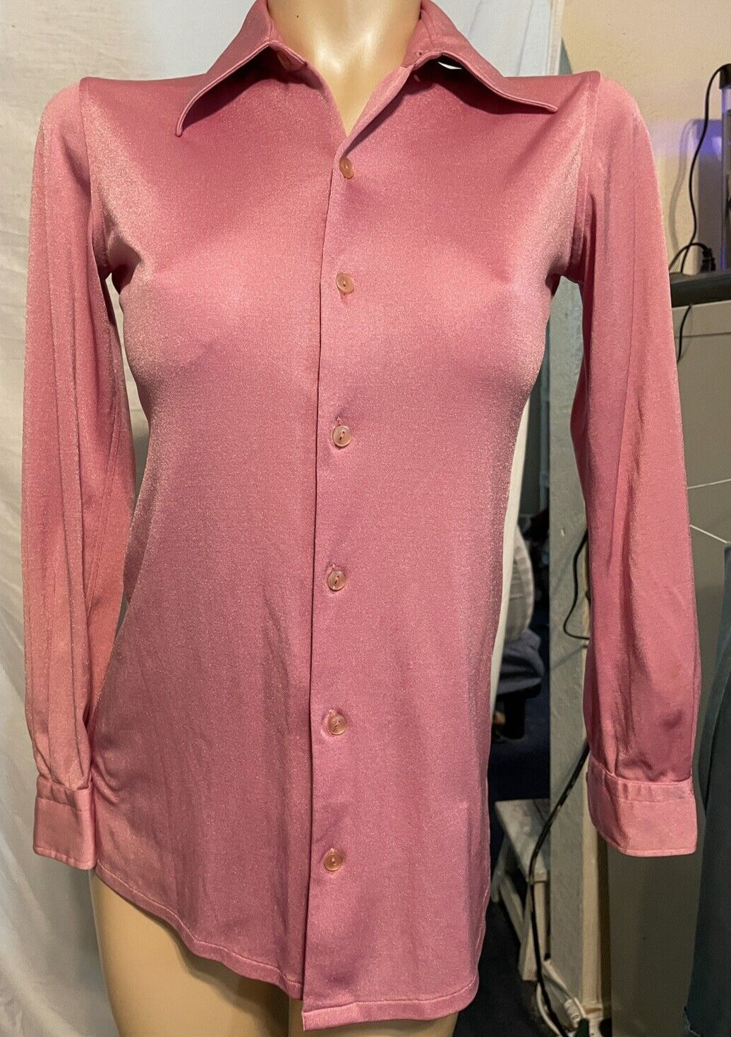 Vintage Eleganza 70’s Polyester Pant Suit ~ Button Down Shirt & Pull on Pants