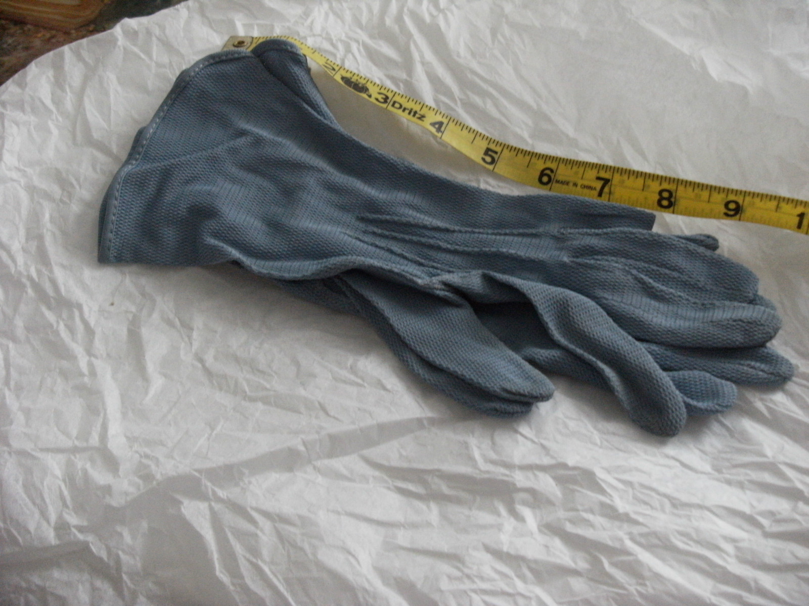 VINTAGE FORMAL GLOVES OF DISTINCTION LIGHT BLUE 9INCH SZ 6.5 RAYON MADE IN USA