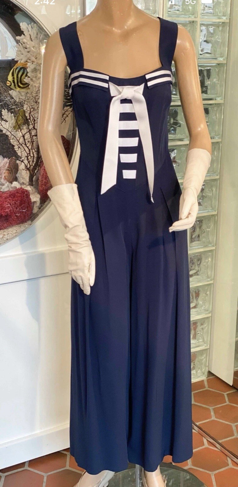 Vintage 40’s Patriotic Joseph Ribkoff Pin up Sailor Jumpsuit Romper Size 8