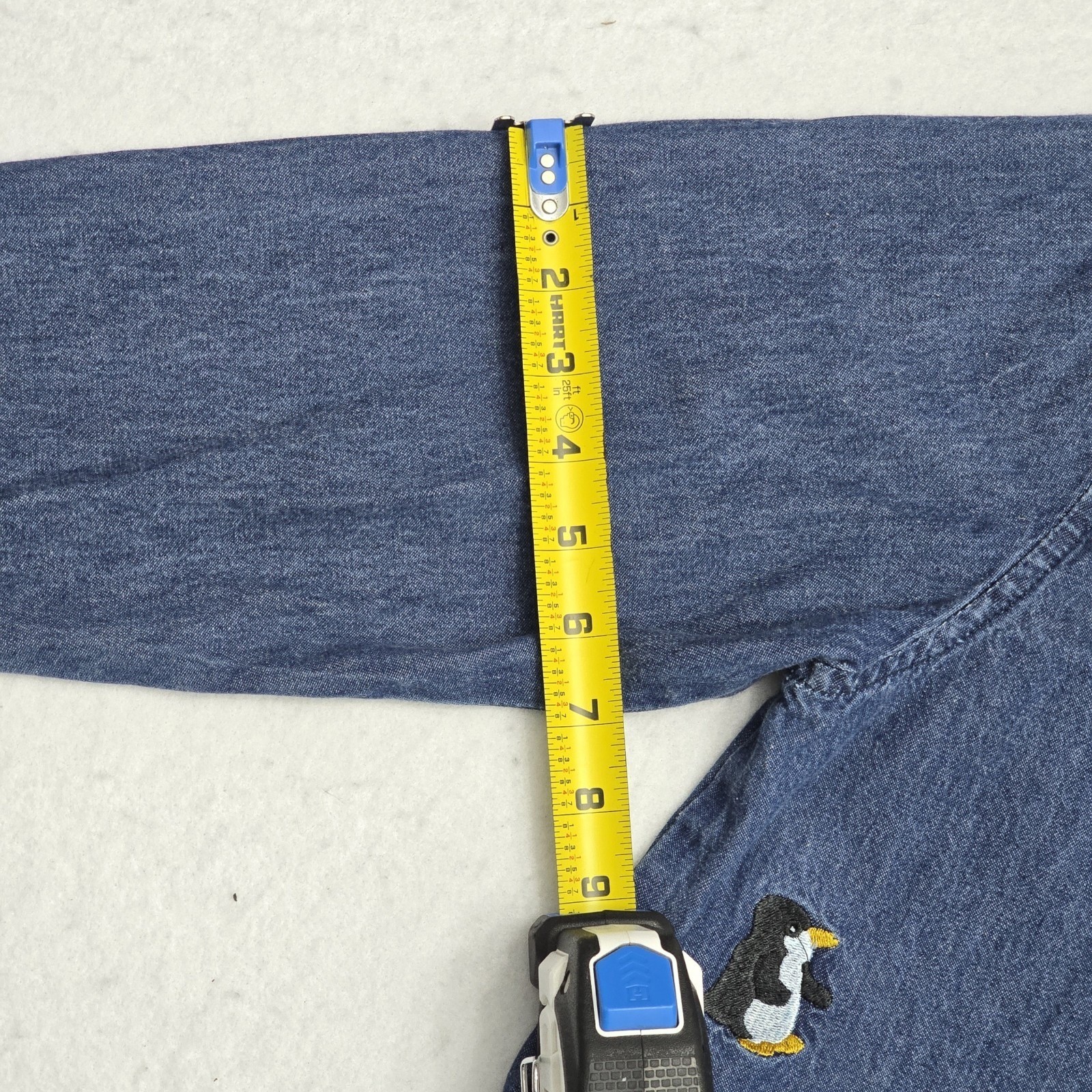 Tagwear Worldwide Vintage Blue Denim Penguin Embroidered Button Down Shirt Med