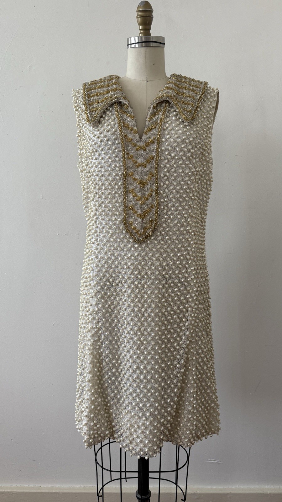 1960s Alexander’s Heavily Beaded Embellished Lace/Faux Pearl Mini Dress Couture