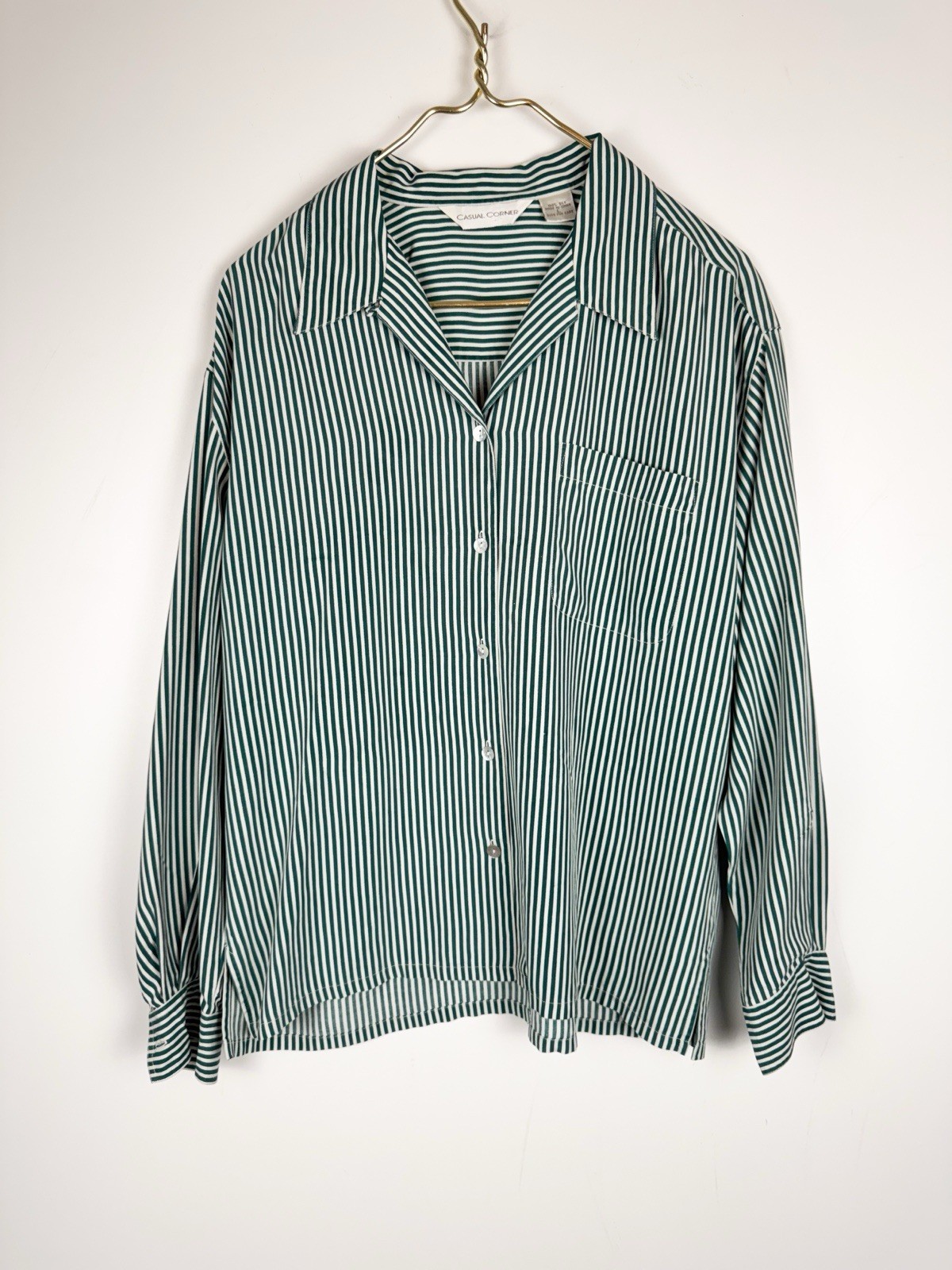 Vintage Casual Corner Sz L 100% Silk Poplin Minimalist Shirt Versatile Timeless
