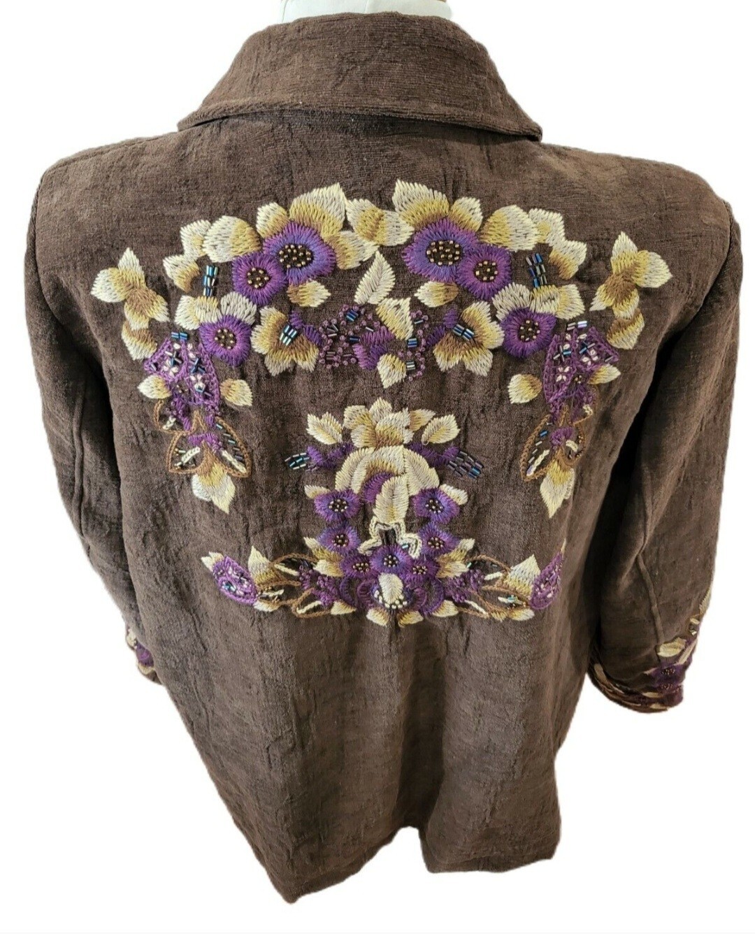 Gorgeous Vtg Coldwater Creek SouthWestern Blazer 12P Floral Embroidery Cotton