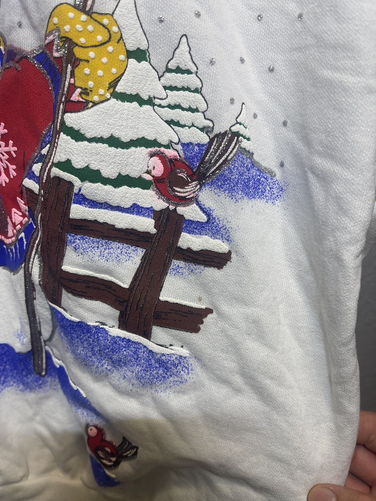 Holiday Time Christmas Sweatshirt Snowman Glitter Made in USA Vintage Sz XL