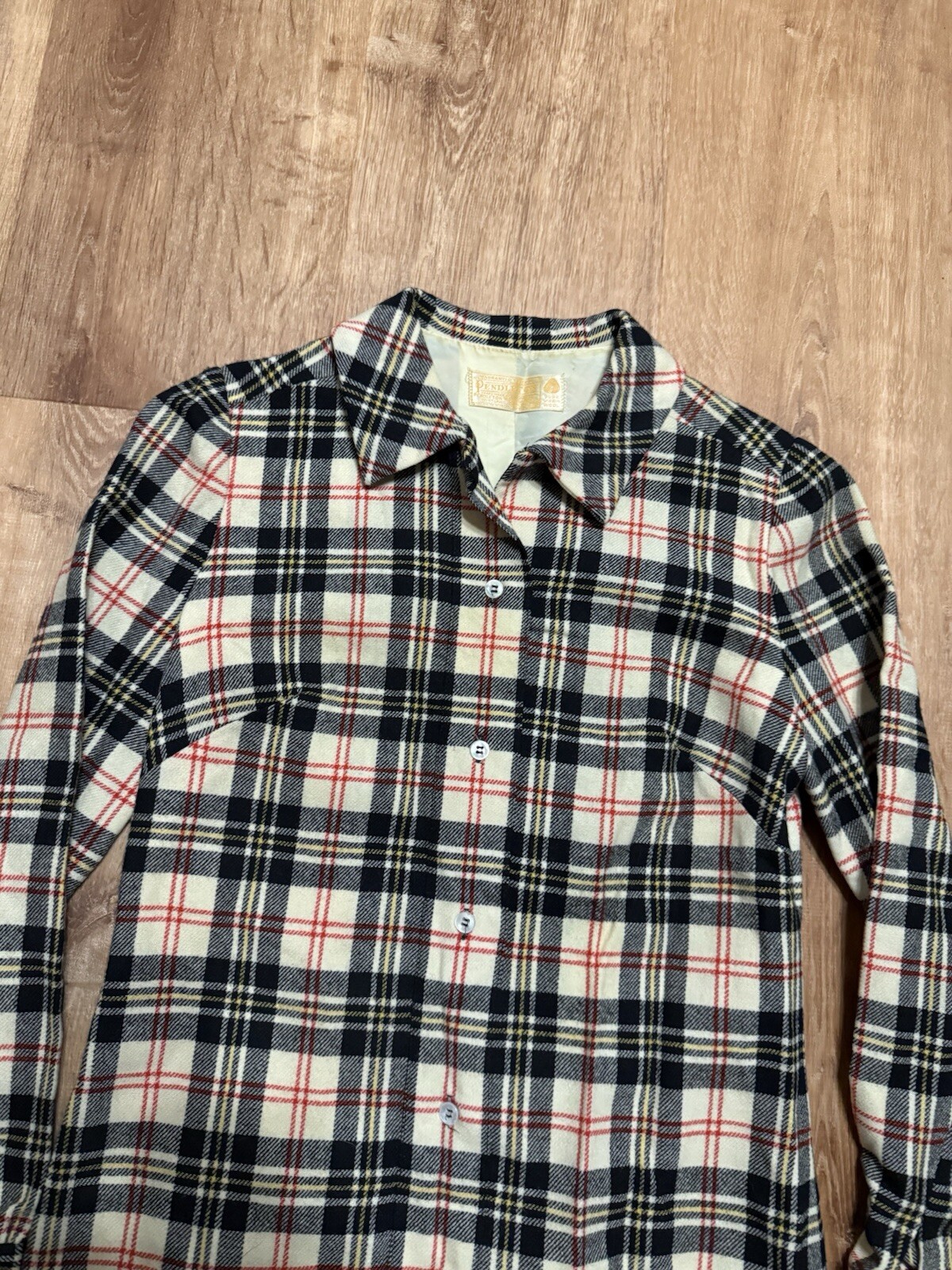 Vintage 1960s 70s Pendleton Dress Shift Pointed Collar Plaid Tartan Red Black