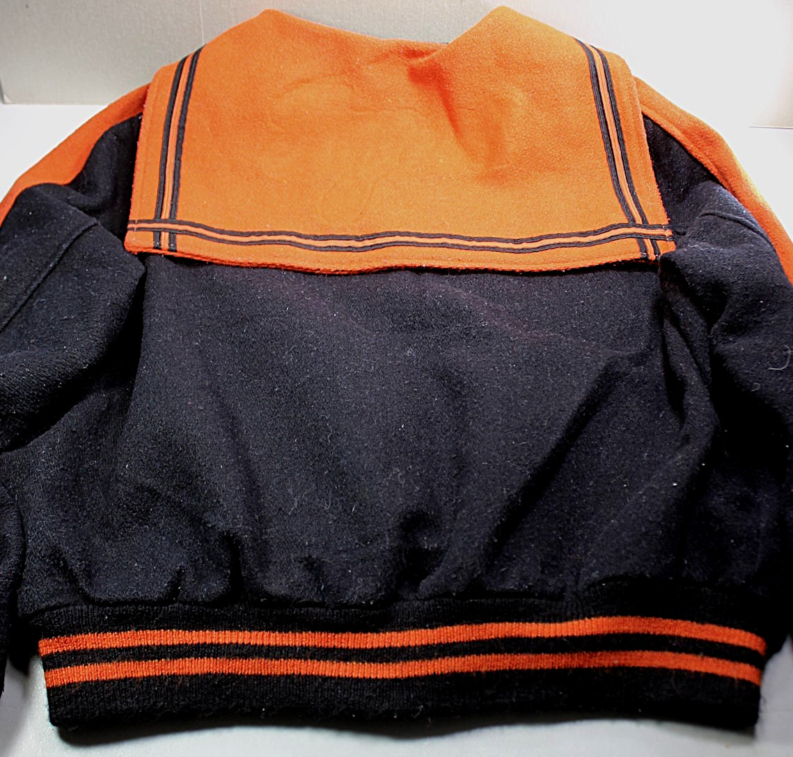 Vtg Butwin Lettermans Jacket Wool Black & Orange Sailor Collar Sz M? check meas.