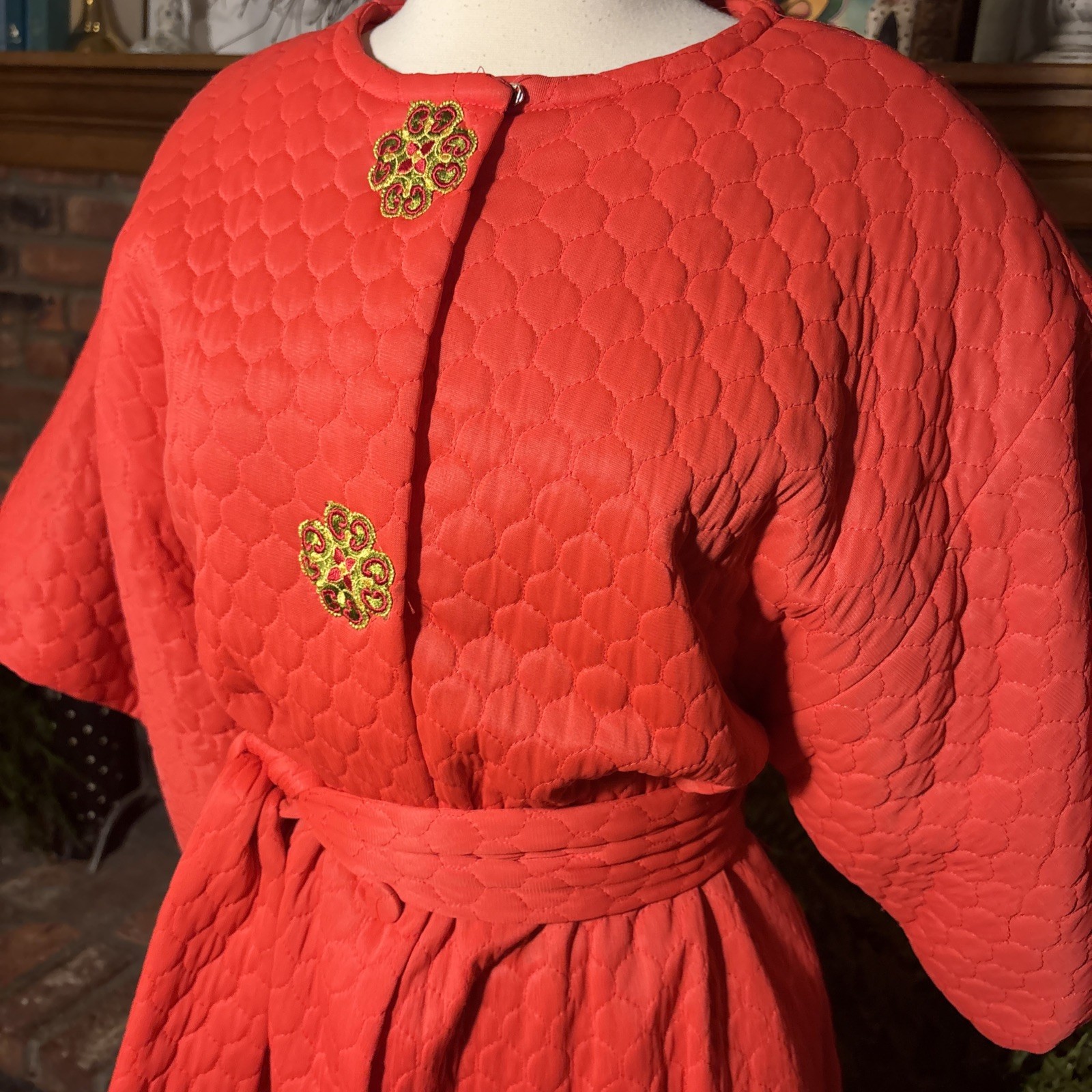 Vtg 70s Women’s Quilted Coral Orange Robe Penney’s Loungewear One Size