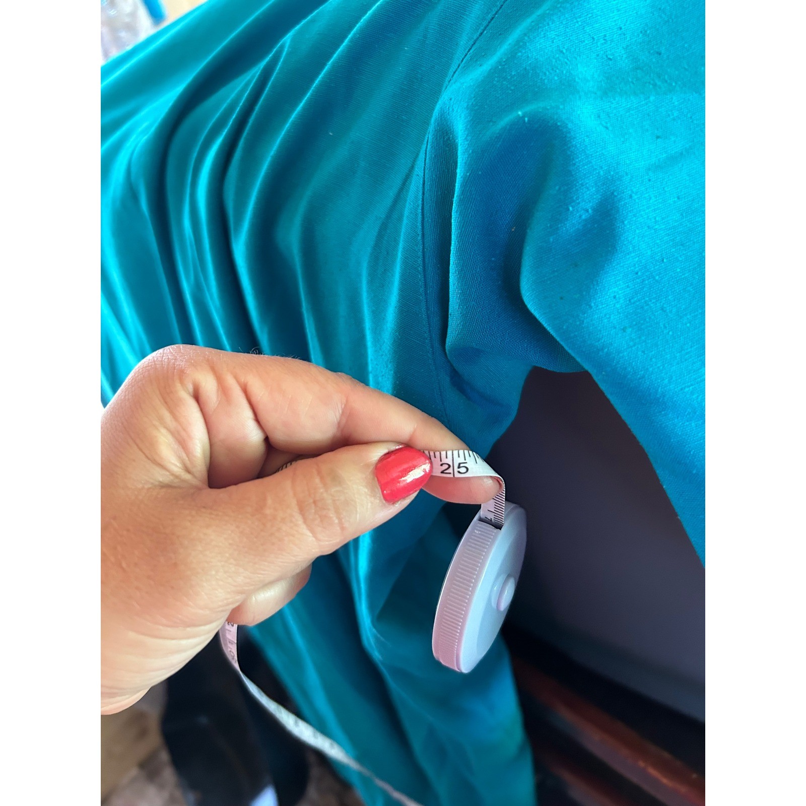 Vintage Silk Shirt Dress Women Size 14 Turquoise Teal Blue Midi Michel Laurent