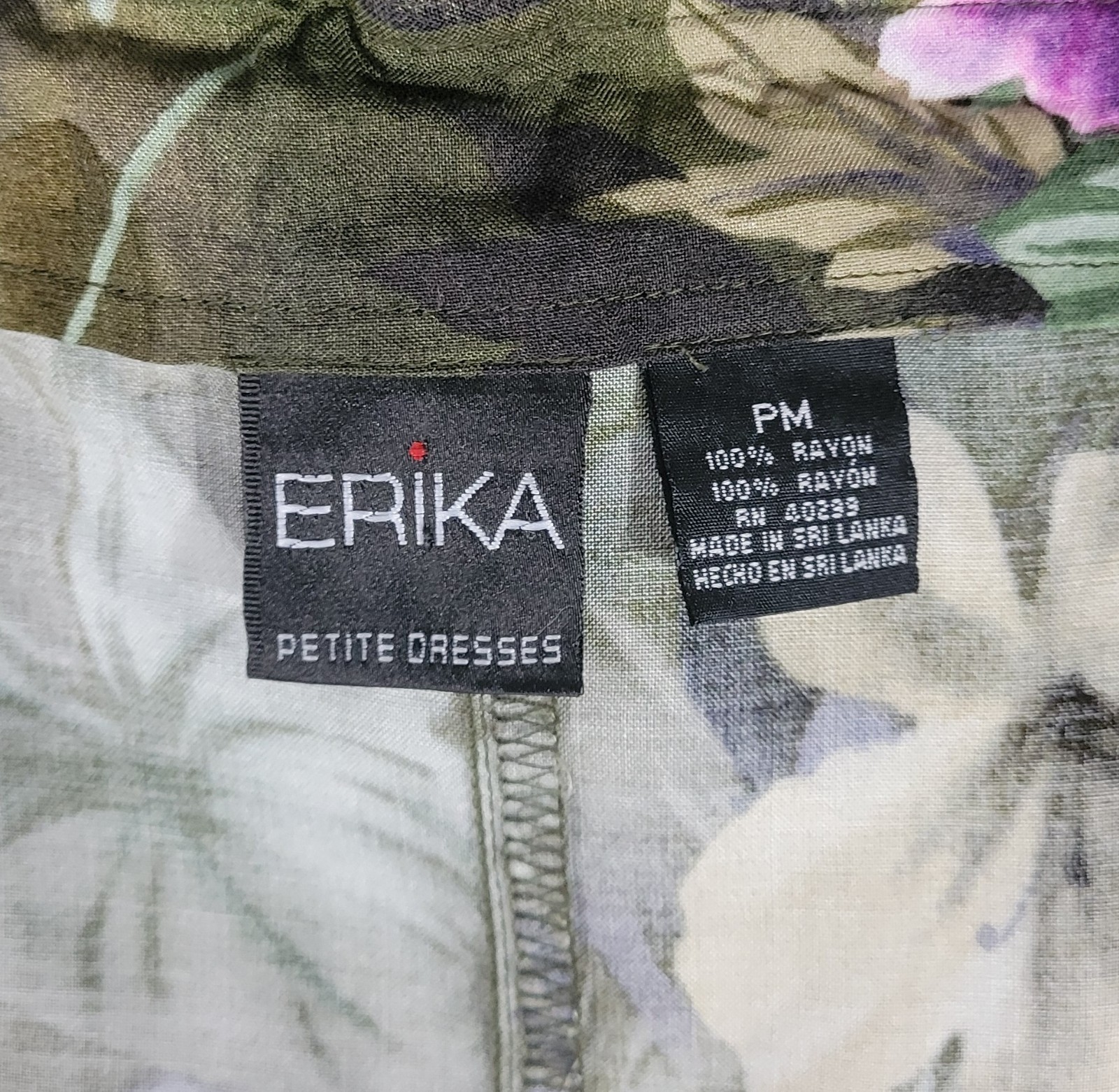 Vintage Erika Mossy Green Floral Sundress w Button Down Front Size Med Petite