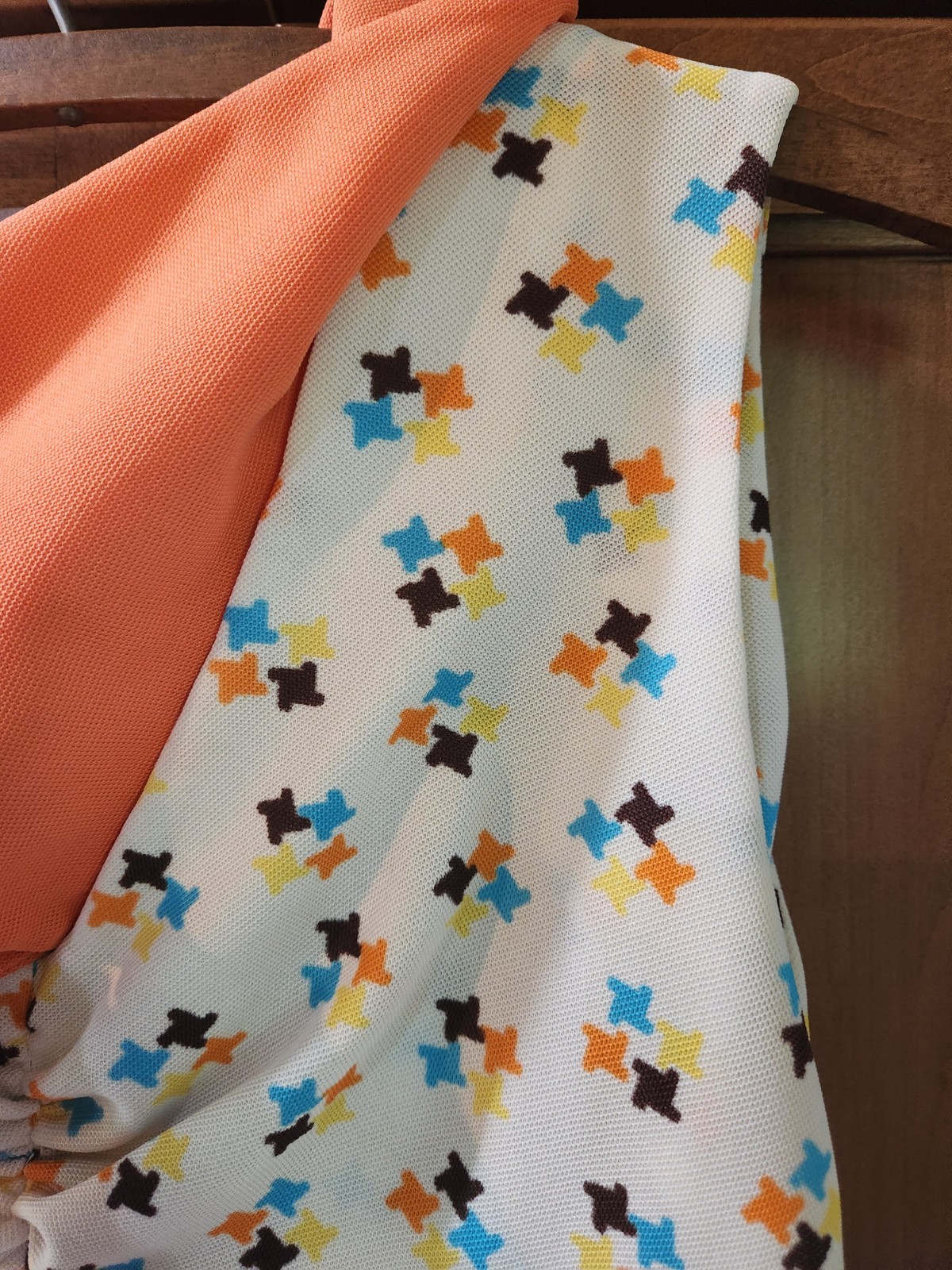 Vintage 1960’s Handmade Orange Teal White Pleated Collar Mod Dress Size Small