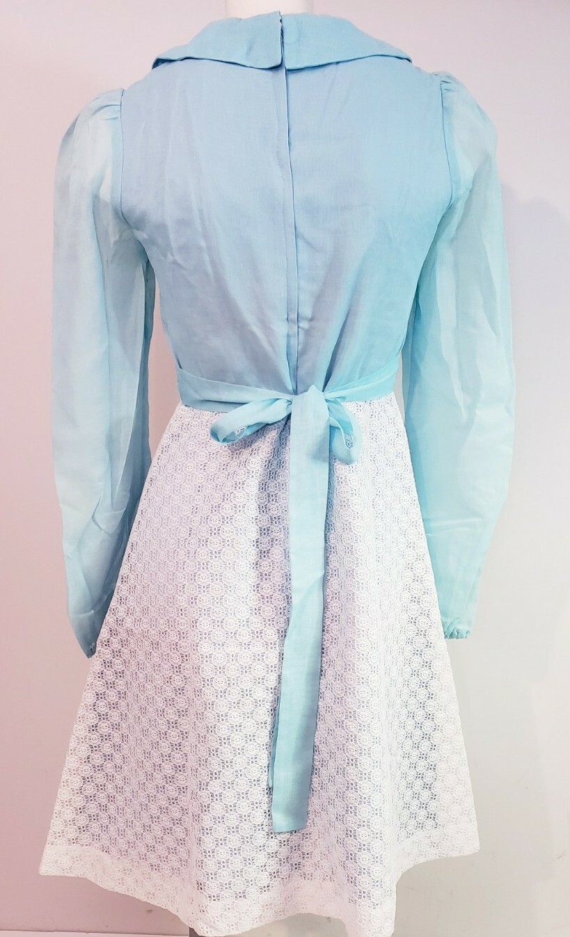 Vtg 70’s Candi Jones California Blue/White Lace Festival Folk Boho Dress Size 13