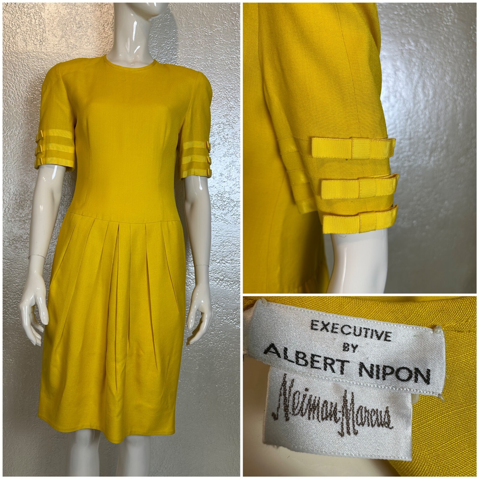 Vintage 1980s Ladies EXECUTIVE by ALBERT NIPON NEIMAN MARCUS Yellow Rayon Dress