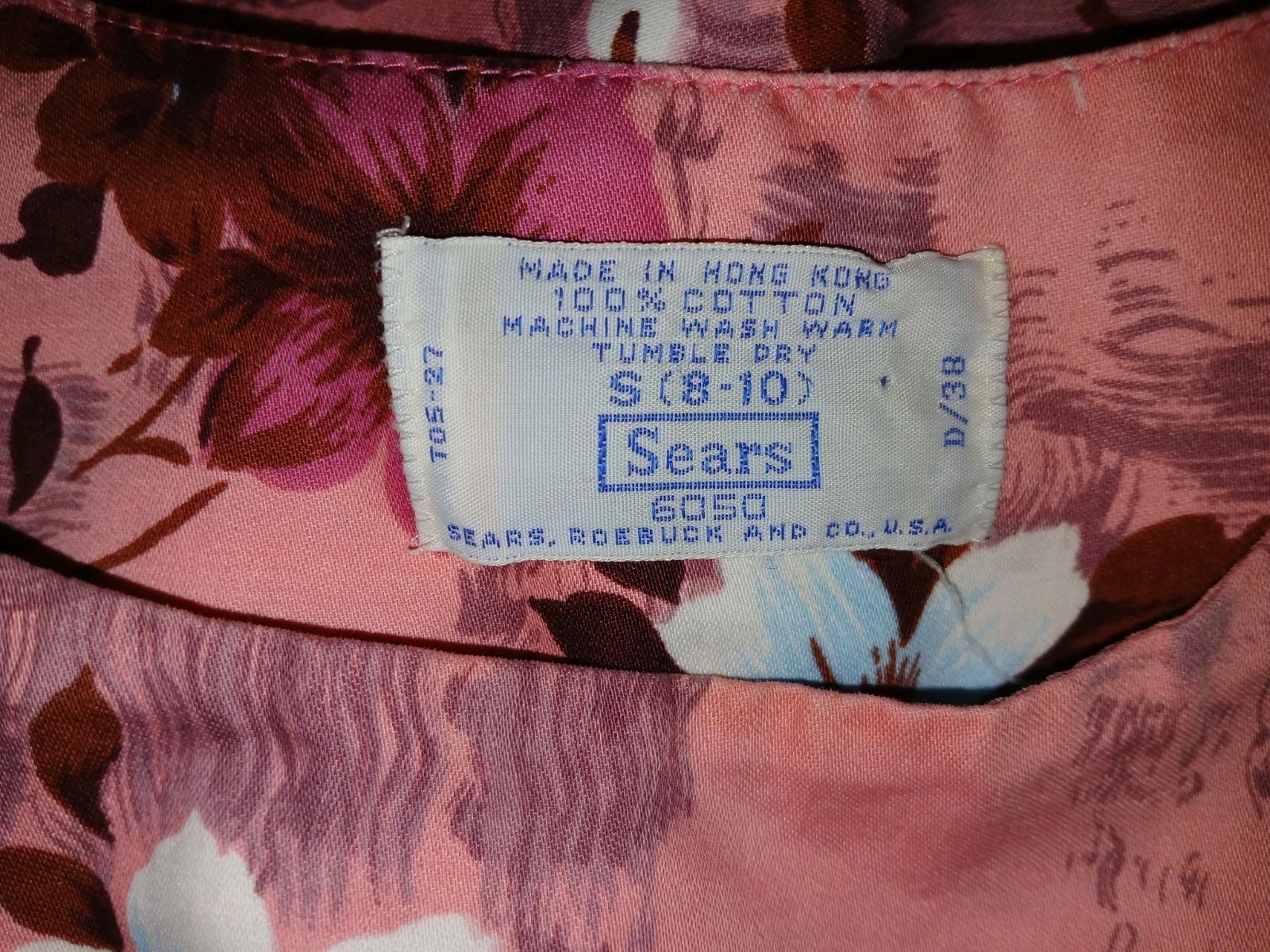 Vintage 70s Sears Hawaiian Pink Floral Cotton Muumuu Caftan Tiki Oasis Dress S