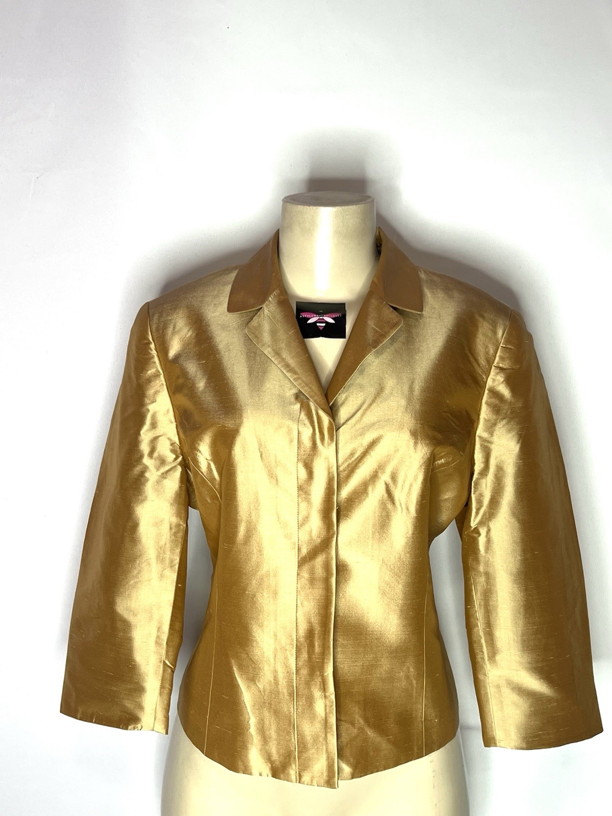VINTAGE KATE HILL GOLD 100% SHANTUNG SILK BUTTON DOWN 3/4 SLEEVE JACKET SZ 10