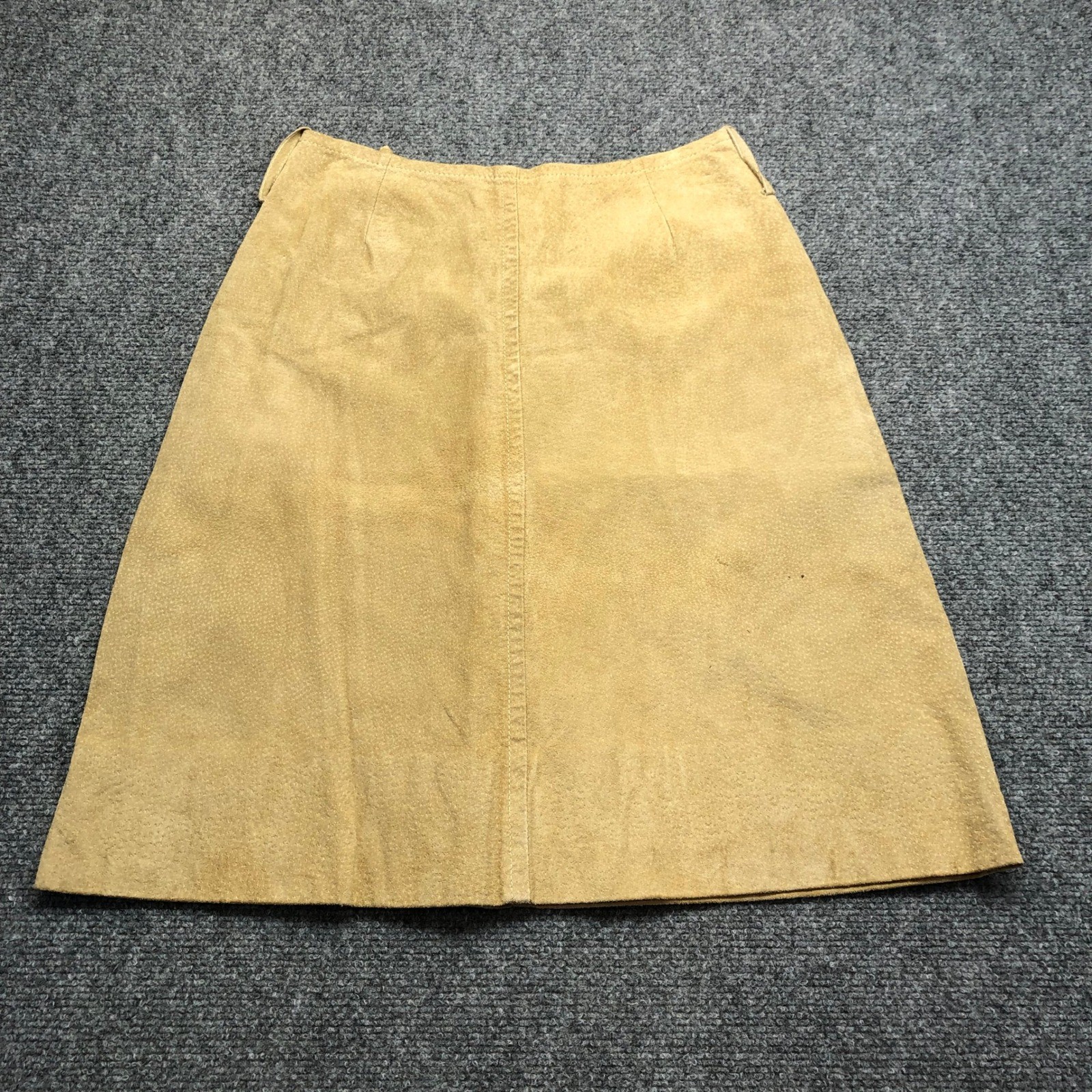 Vintage Tan Suede A-Line Skirt Talon Zip High Waist 70s Western Boho 27w