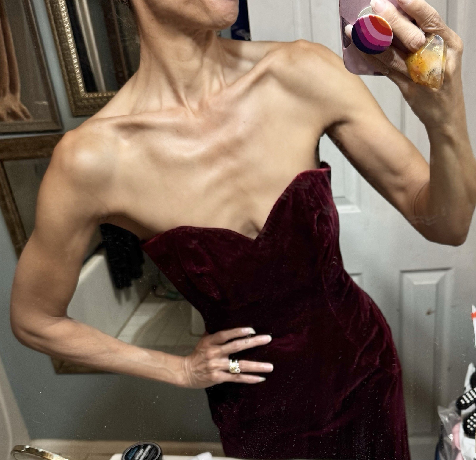 Vtg Victor Costa Strapless Red Burgandy Velvet Dress Bergdorf Goodman S