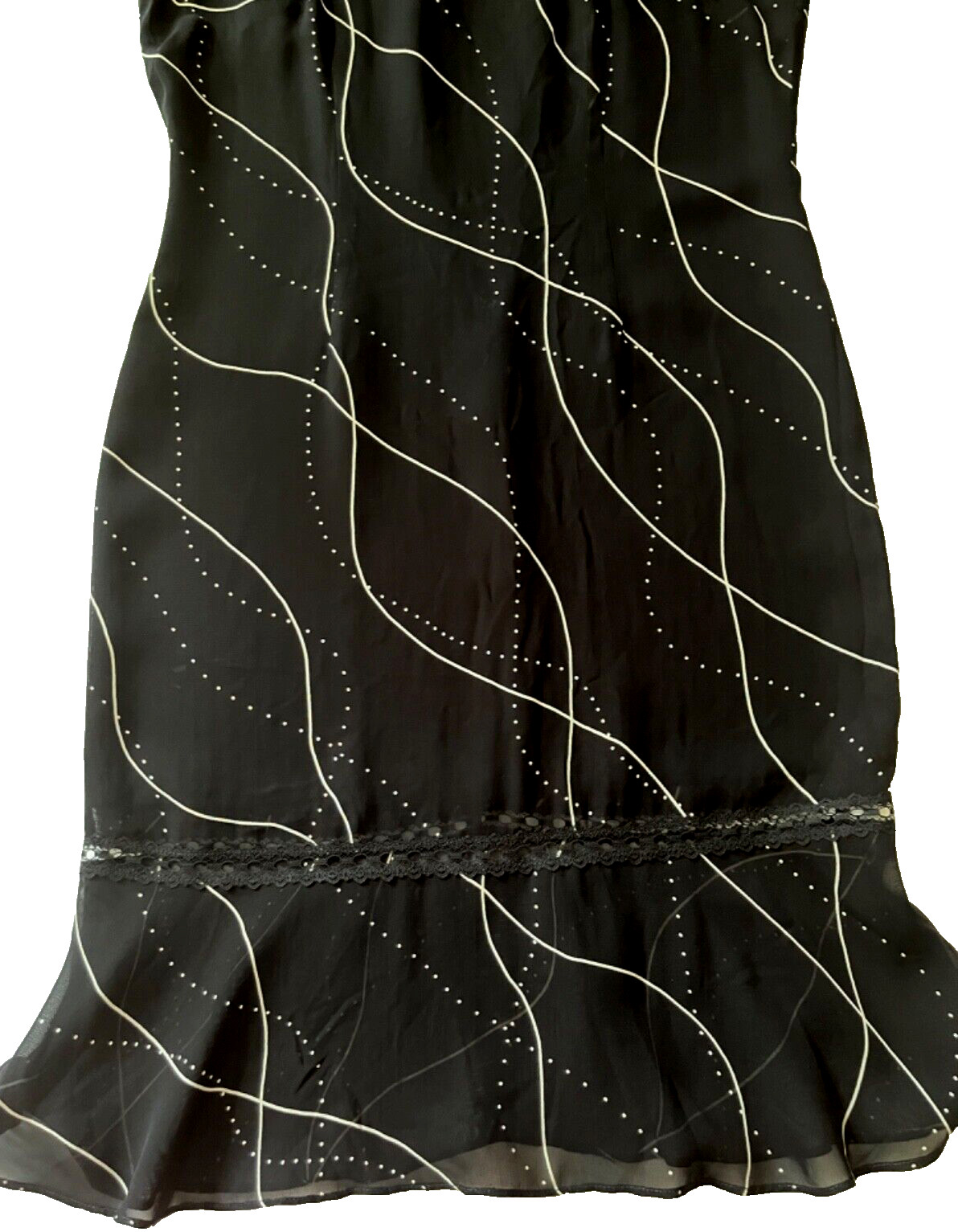 MICA SHEER MIDI RAYON BLACK WHITE LACE DETAILS DRESS FULLY LINED BACK ZIP sz 10