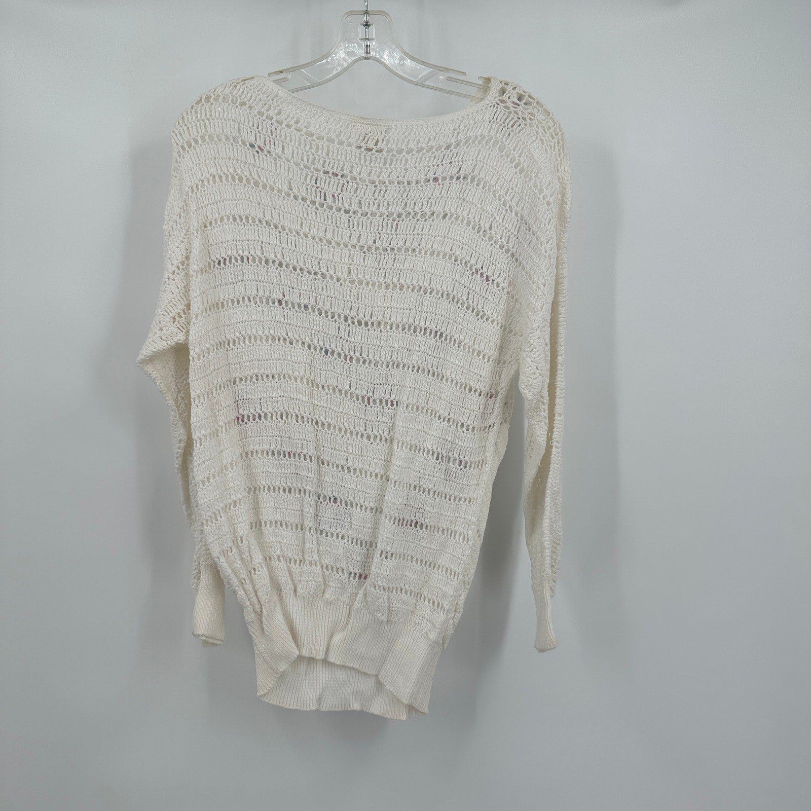 Womens Vintage Cottagecore Crochet Sweater Size M Cream Romantic Fairy Floral
