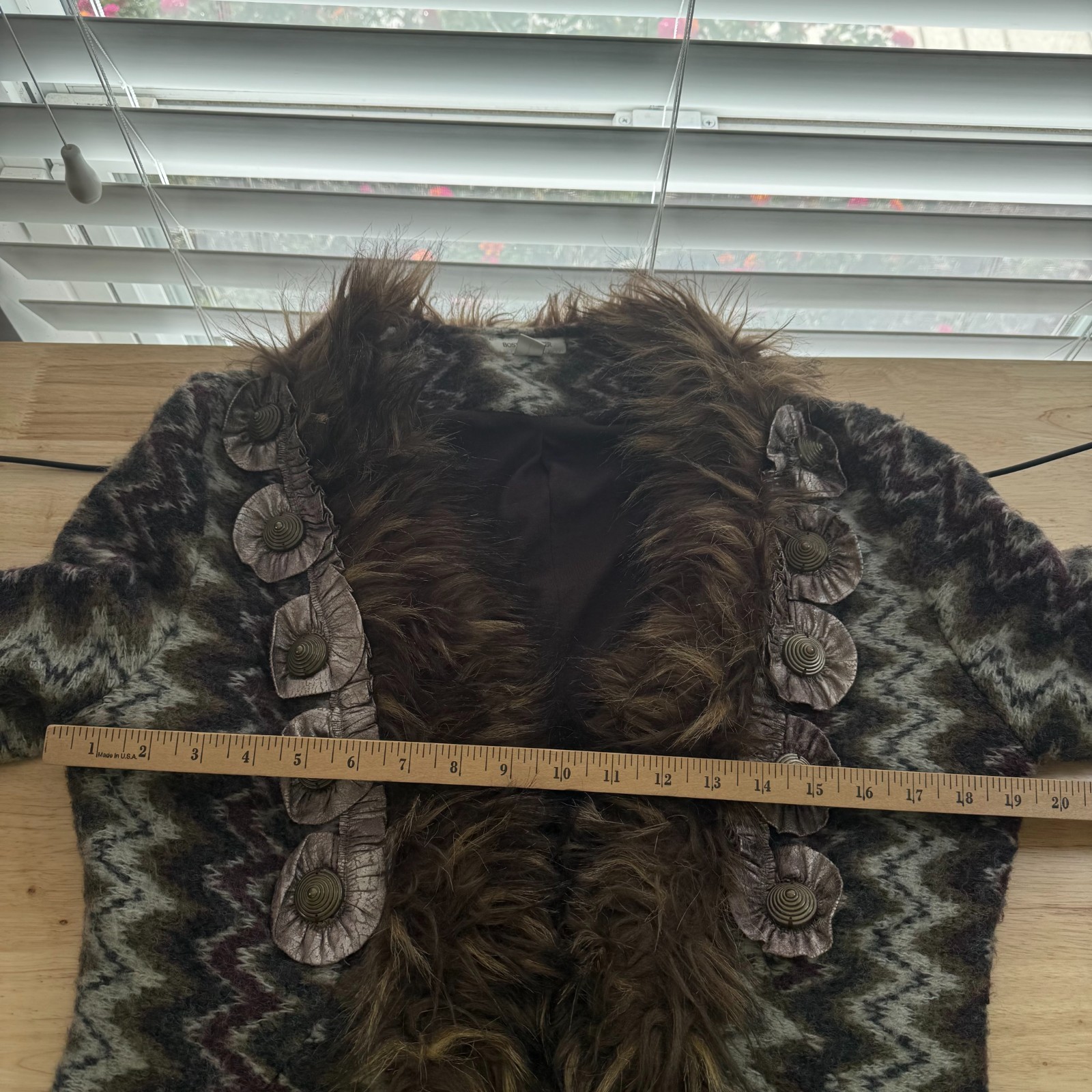 Vintage Boston Proper Faux Fur Trim Coat Women Wool Blend Jacket Medium Art