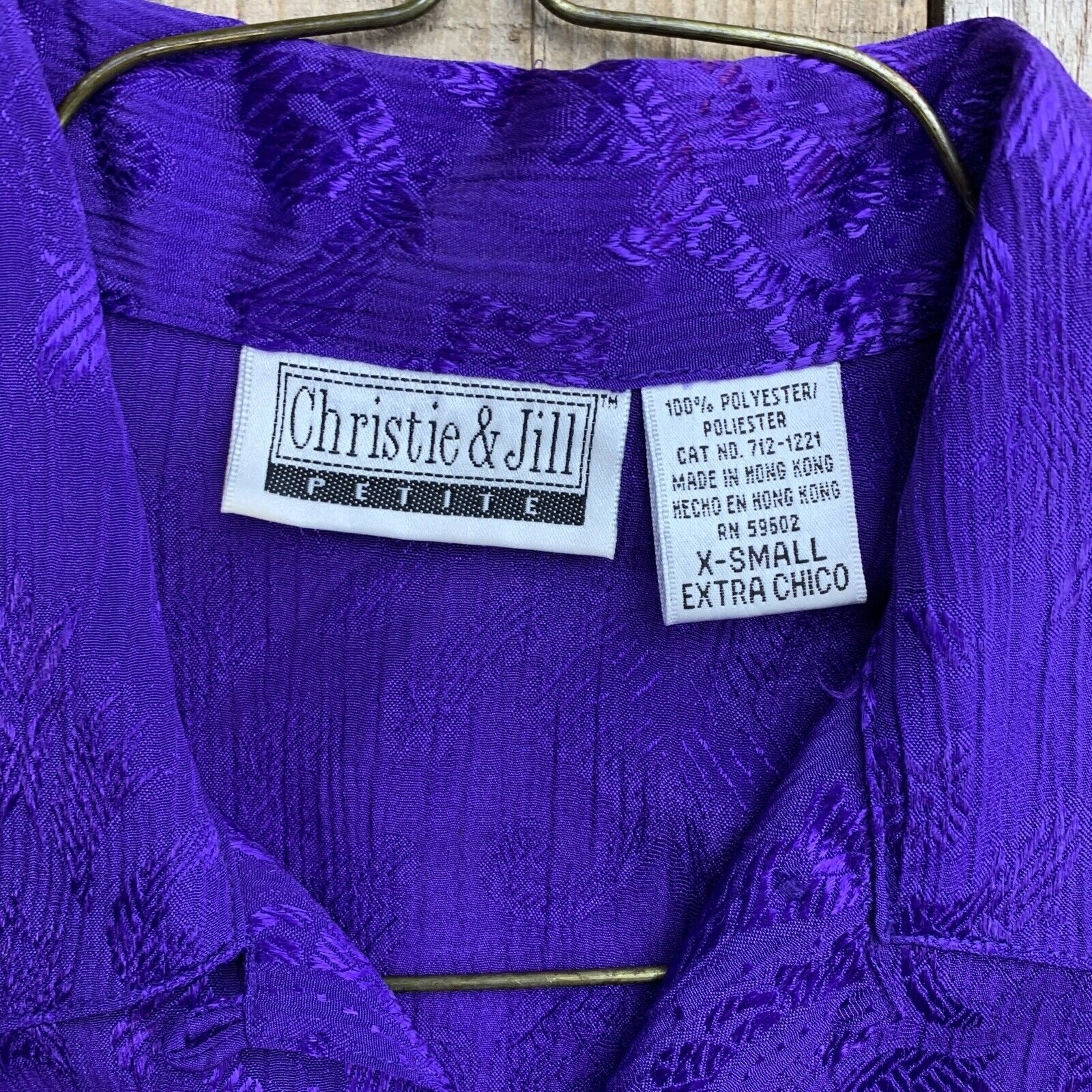 Christie & Jill Petite Vintage Purple Blouse Button Up Shirt Womens Size XS