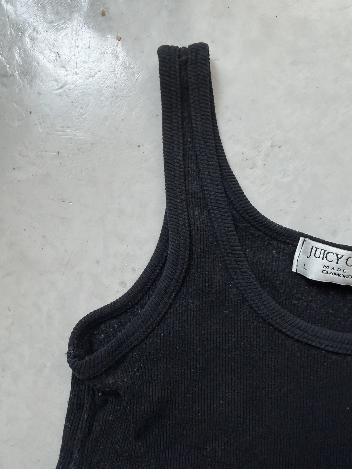 Juicy Couture y2k ribbed black grunge faded super soft tank indie skater punk LG