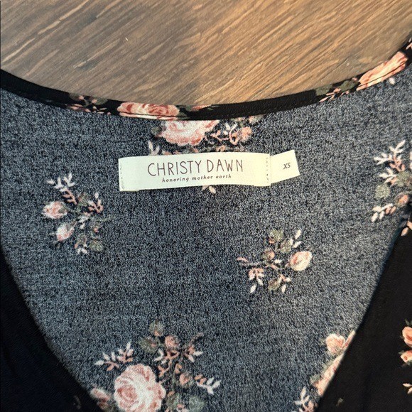 Christy Dawn Black Floral Puff Sleeve Midi Dress Deadstock XS Cottagecore Rose
