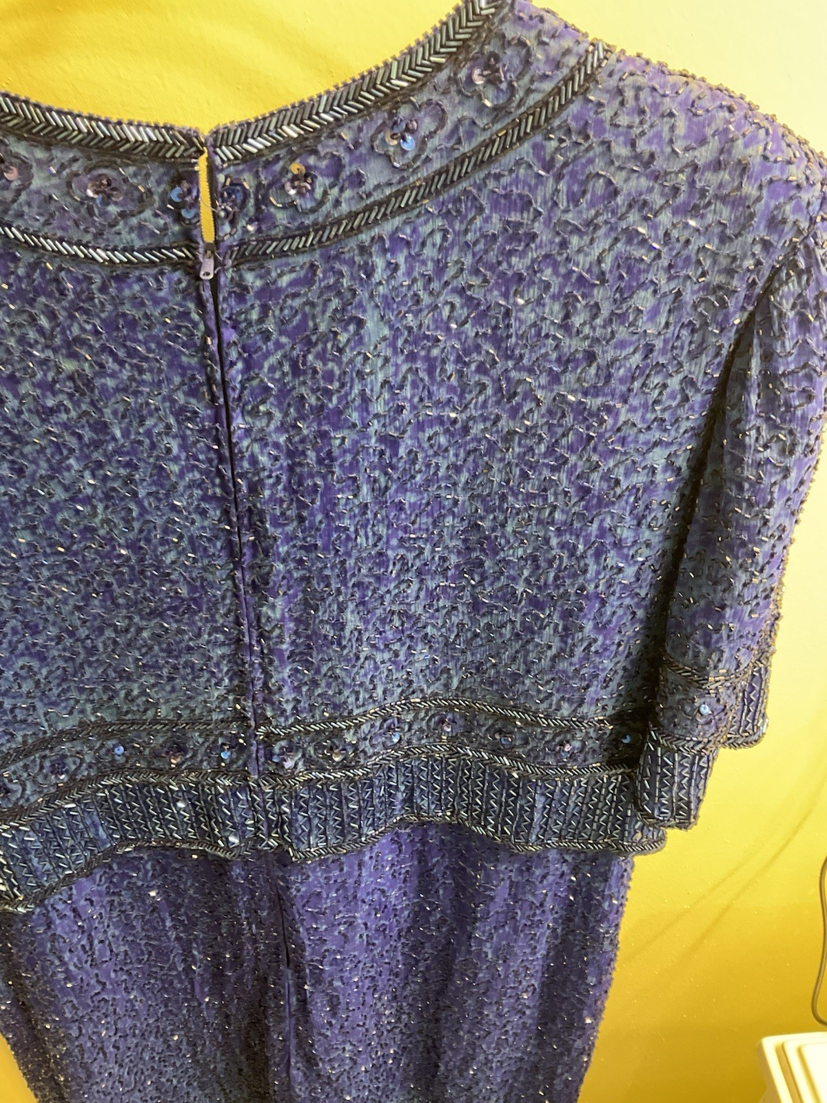 Vintage Laurence Kazar 100% silk cobalt blue heavy beaded cocktail dress size 1X