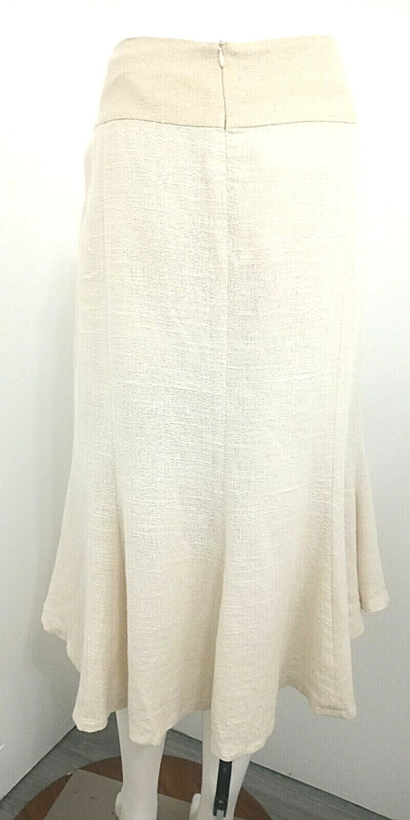 Vintage 1980s NEWPORT NEWS Midi Skirt Women’s 16 Ivory Gold Lurex High Low Flowy