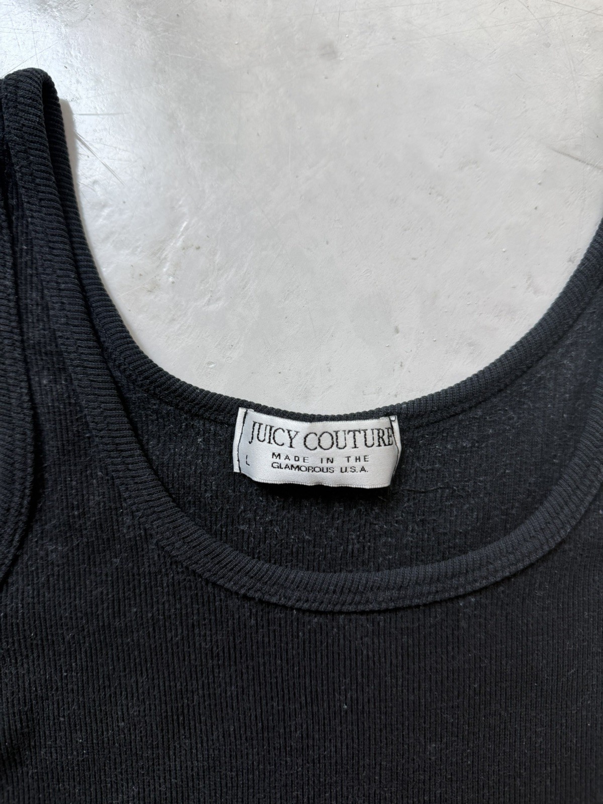Juicy Couture y2k ribbed black grunge faded super soft tank indie skater punk LG